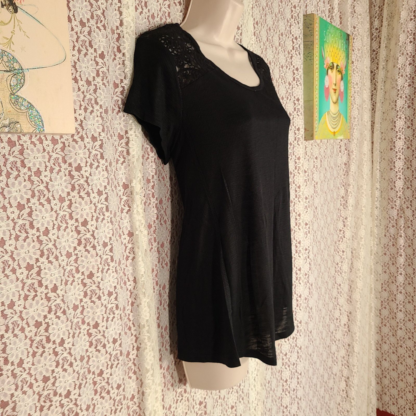 Faded Glory NWT faded glory black ribbed lace back top size medium Size M / US 6-8 / IT 42-44 - 5 Thumbnail