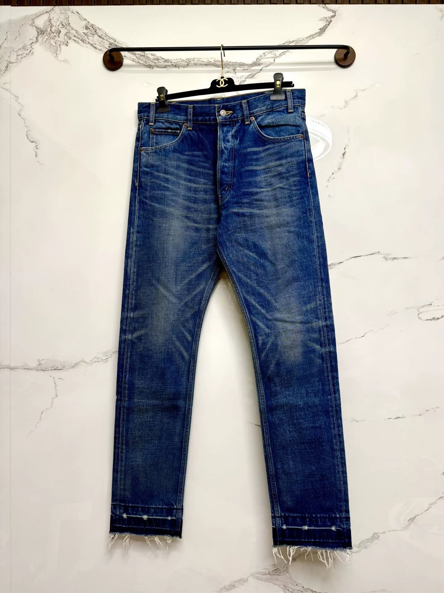 Celine celine dark blue distressed denim pants Size US 31 - 1 Thumbnail