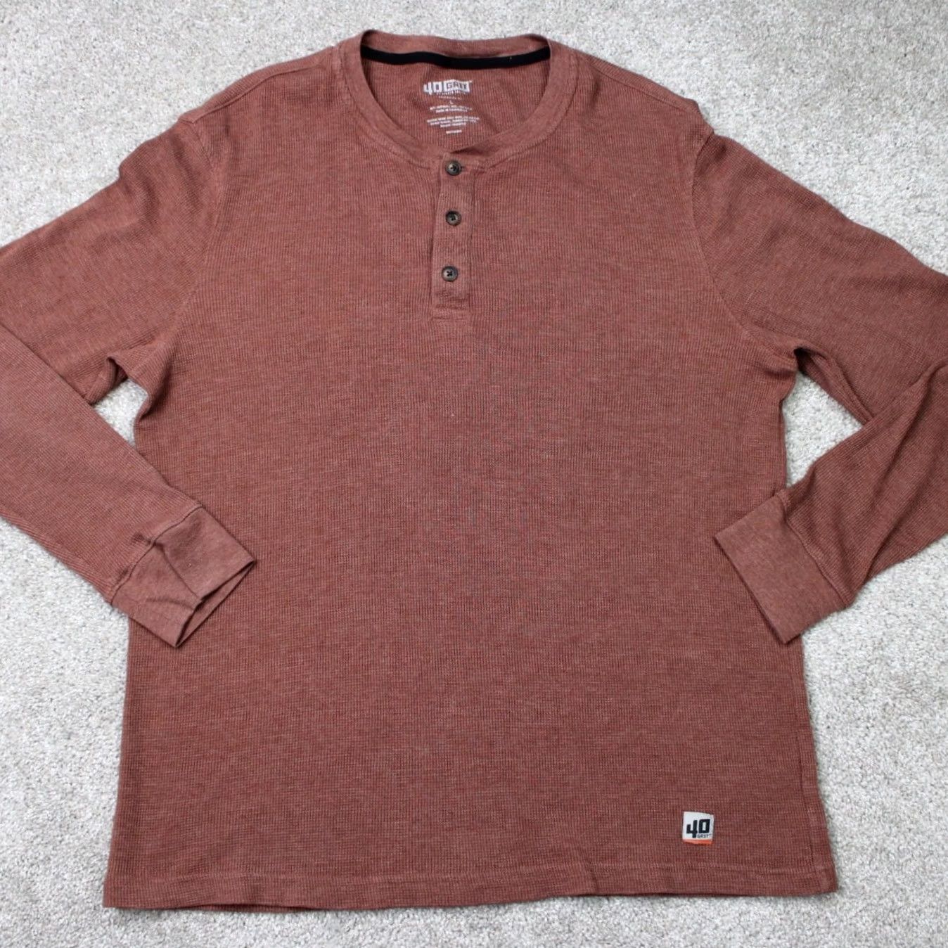 Vintage Duluth 40 Grit Mens Large Brown Thermal Henley Shirt Long Sleeve Waffle Knit Cotton Polyester Henley Thermal 2020-2029 Regular Mens Size US L / EU 52-54 / 3 - 2 Thumbnail