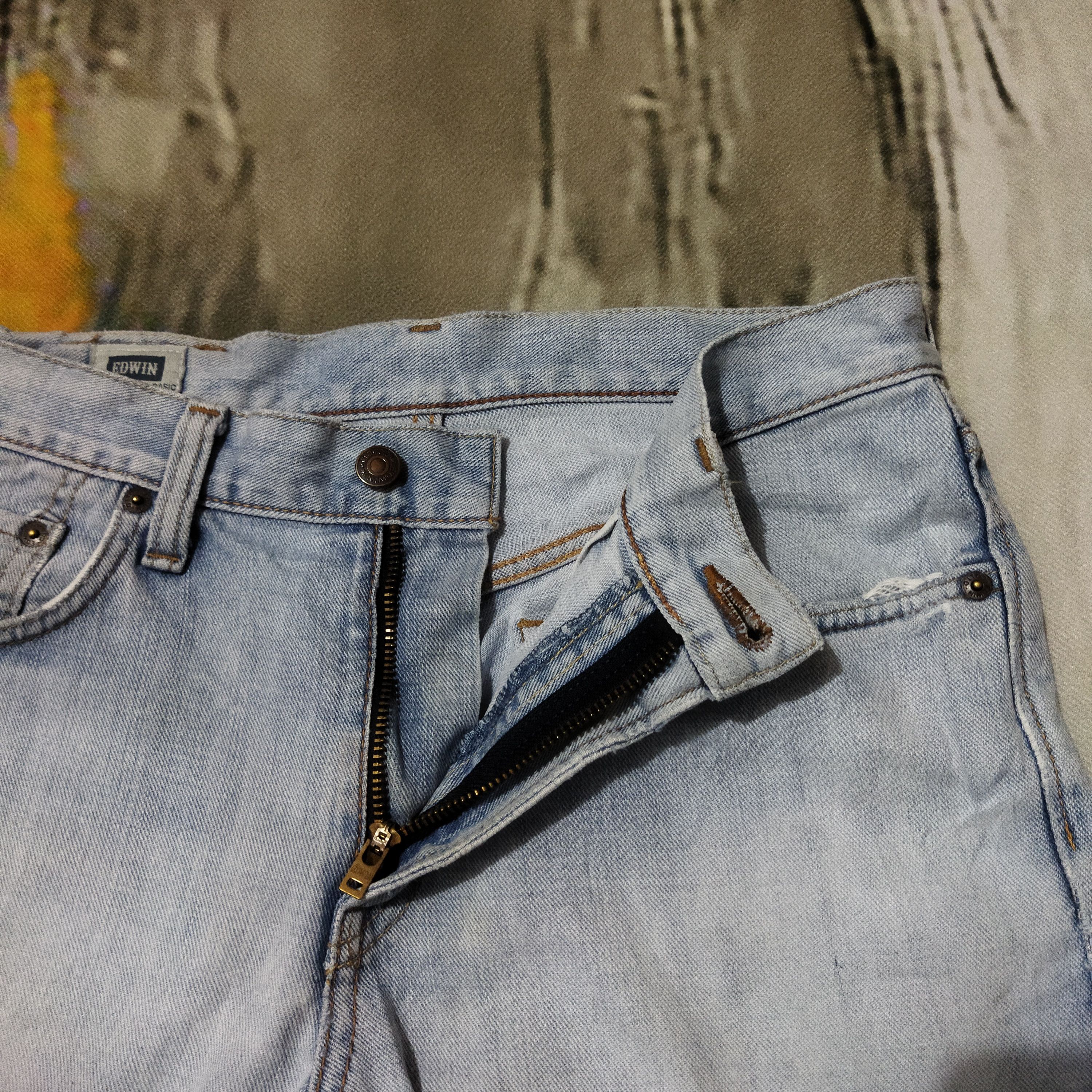 Edwin × Vintage VINTAGE EDWIN LIGHT BLUE DISTRESSED JEANS PANTS Size US 32 / EU 48 - 6 Thumbnail