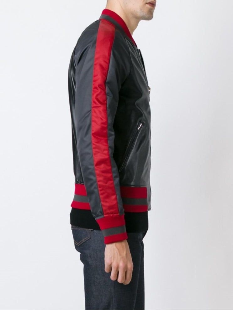 Givenchy Black and Red Striped Leather and Nylon Bomber Jacket Size US L / EU 52-54 / 3 - 3 Thumbnail