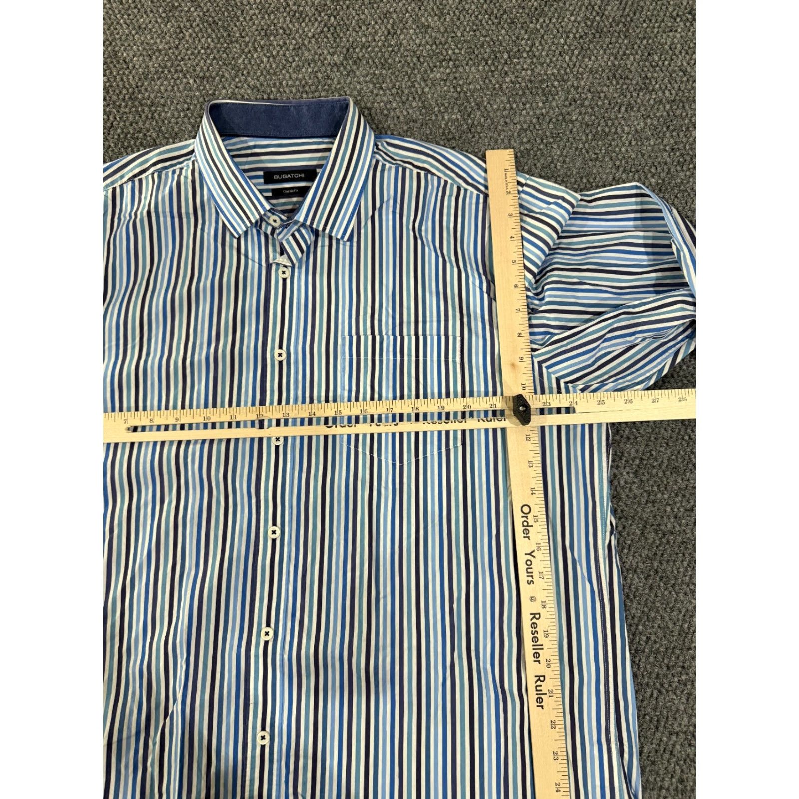 BUGATCHI BUGATCHI Button-Up Shirt Mens XL Blue White Striped Long Sleeve Classic Fit Dress Shirt Size 46R - 3 Thumbnail