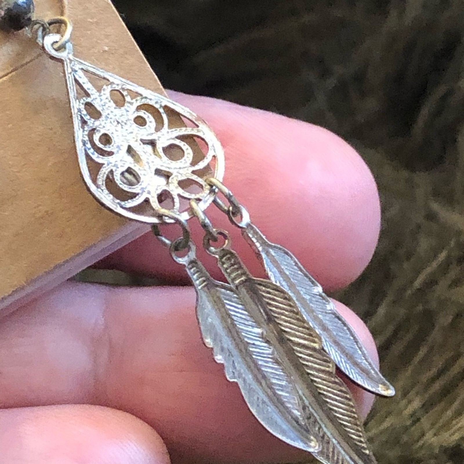 Vintage Vintage silver plated feather hematite earrings Size ONE SIZE - 6 Thumbnail