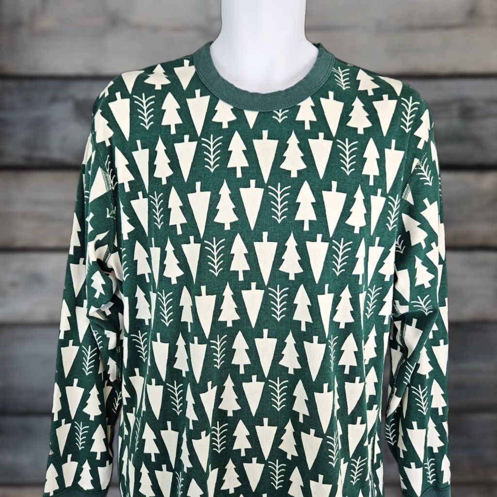 Vintage Hanna Andersson Adult Pajama Top XL Green Christmas Trees Cotton Long Sleeve Unisex Adults Mens Womens Holiday Dec-? Size XL / US 12-14 / IT 48-50 - 1 Thumbnail