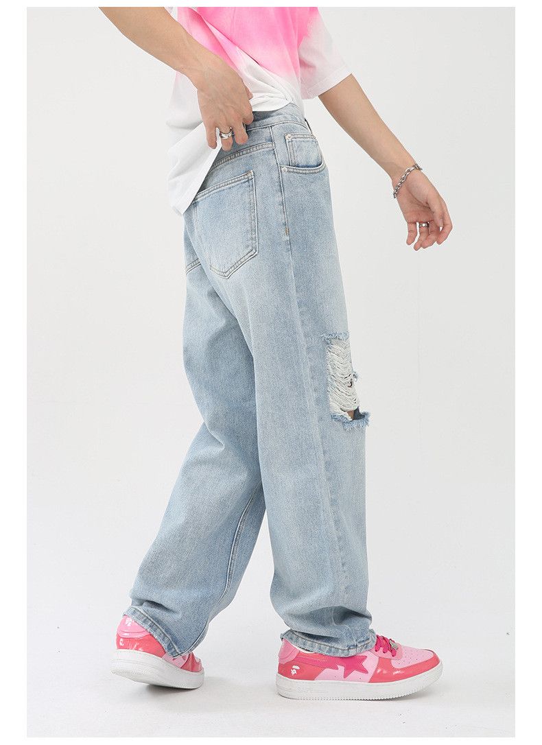 Japanese Brand × Vintage Men's loose washed straight ripped jeans Size US 34 / EU 50 - 3 Thumbnail