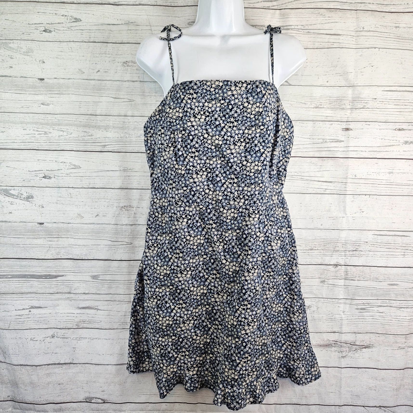 Abercrombie & Fitch Abercrombie & Fitch Womens Dress XL Blue Floral Cotton Sleeveless Tie Shoulder Ties Mini Casual Vintage: No Size XL / US 12-14 / IT 48-50 - 2 Thumbnail