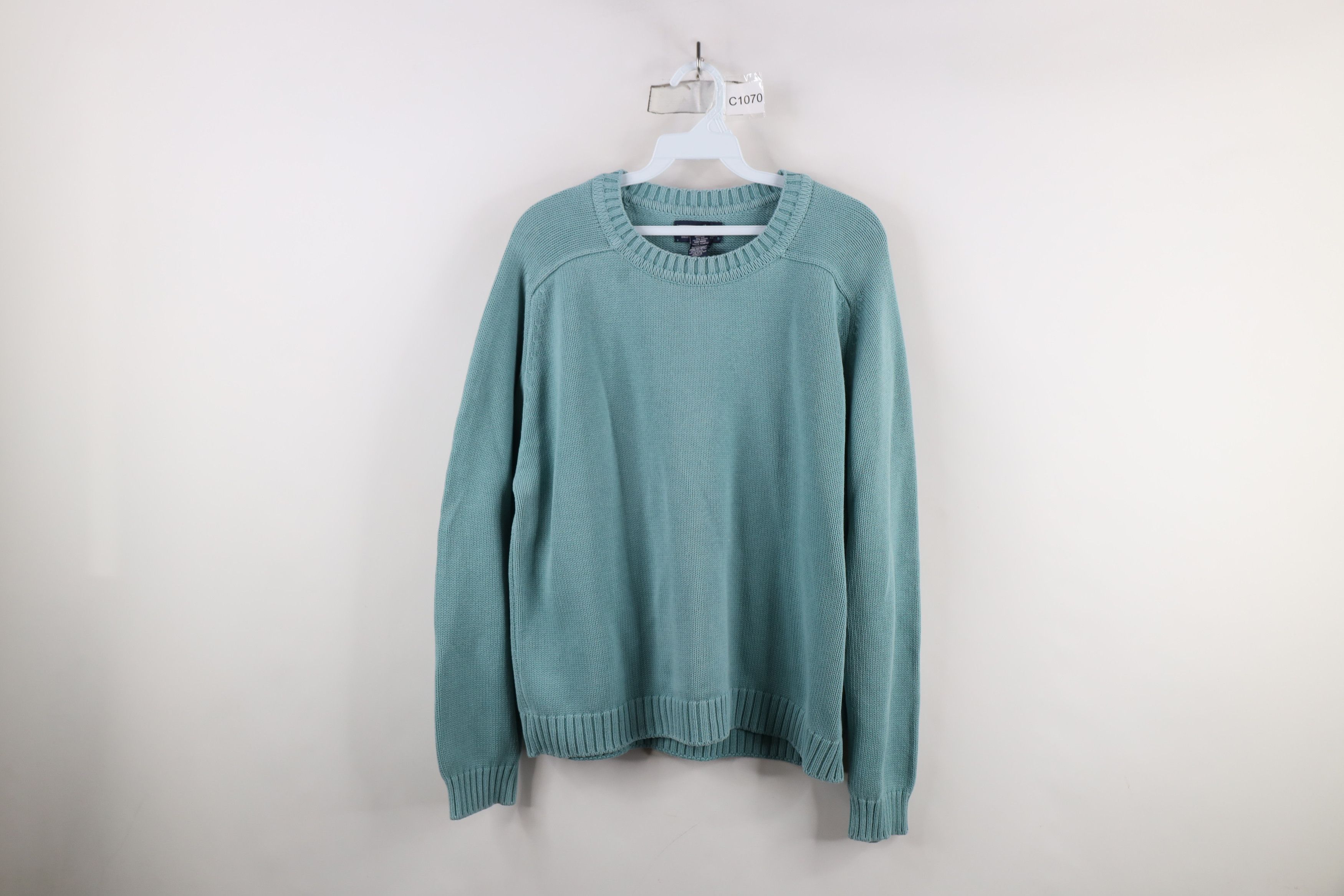 Lands' End × Vintage Vintage 90s Lands End Blank Cotton Knit Sweater Teal USA Size L / US 10 / IT 46 - 1 Thumbnail