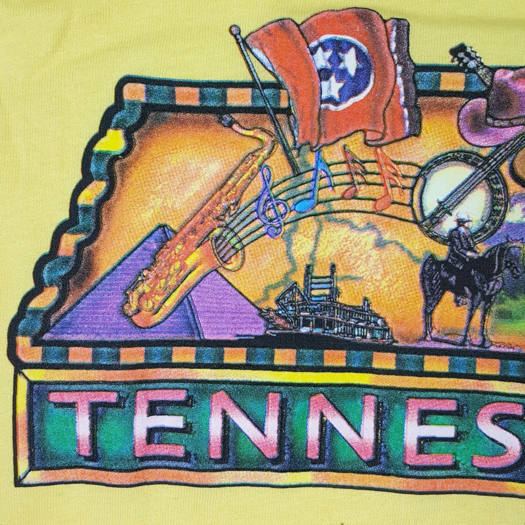 Fruit Of The Loom Tennessee Country Music State Men's Size XL Retro Yellow Outdoor Crew T Shirt Size US XL / EU 56 / 4 - 4 Thumbnail
