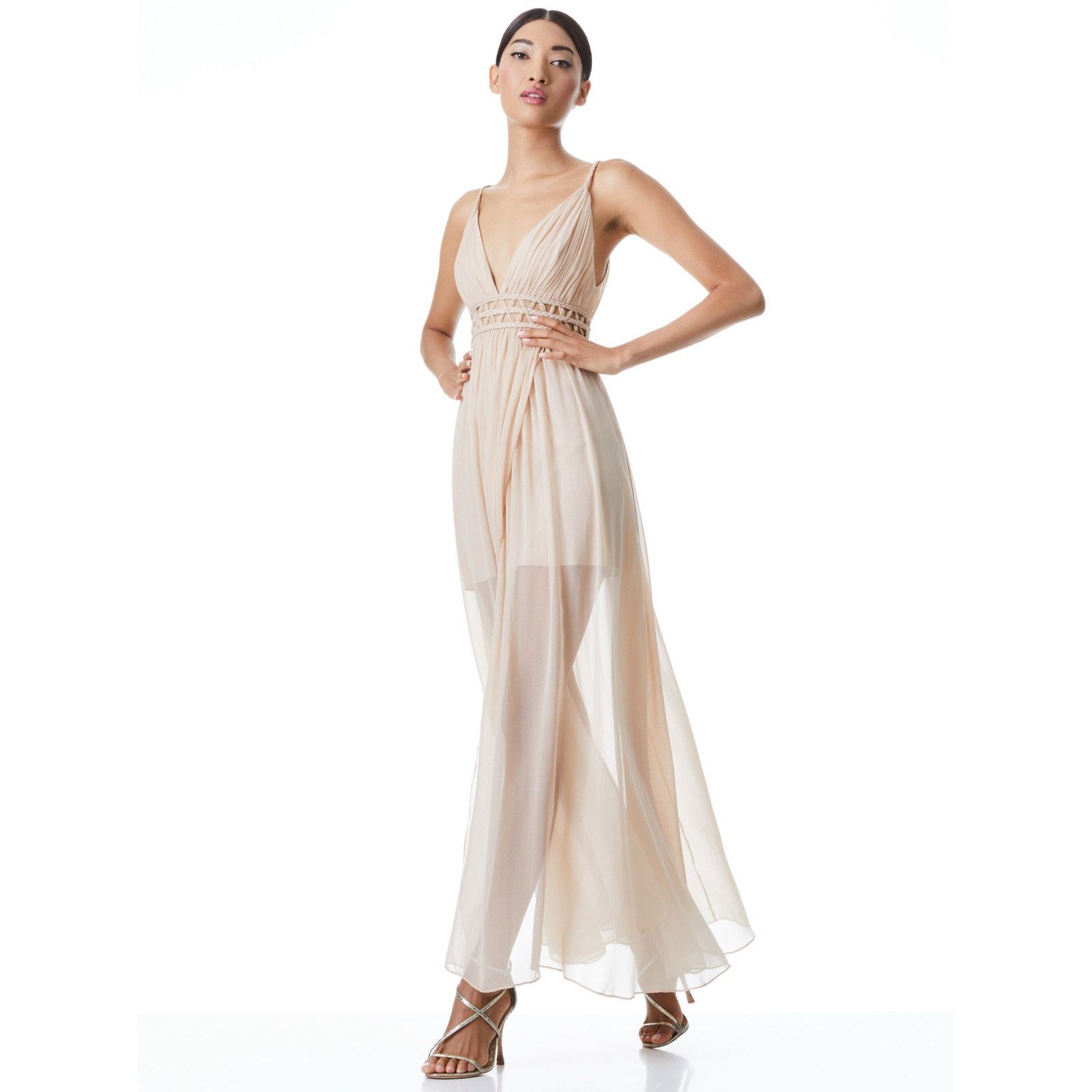 Alice + Olivia Alice and Olivia Rya Nude Silk Sheer Draped Maxi Dress sz 10 Size L / US 10 / IT 46 - 11 Thumbnail