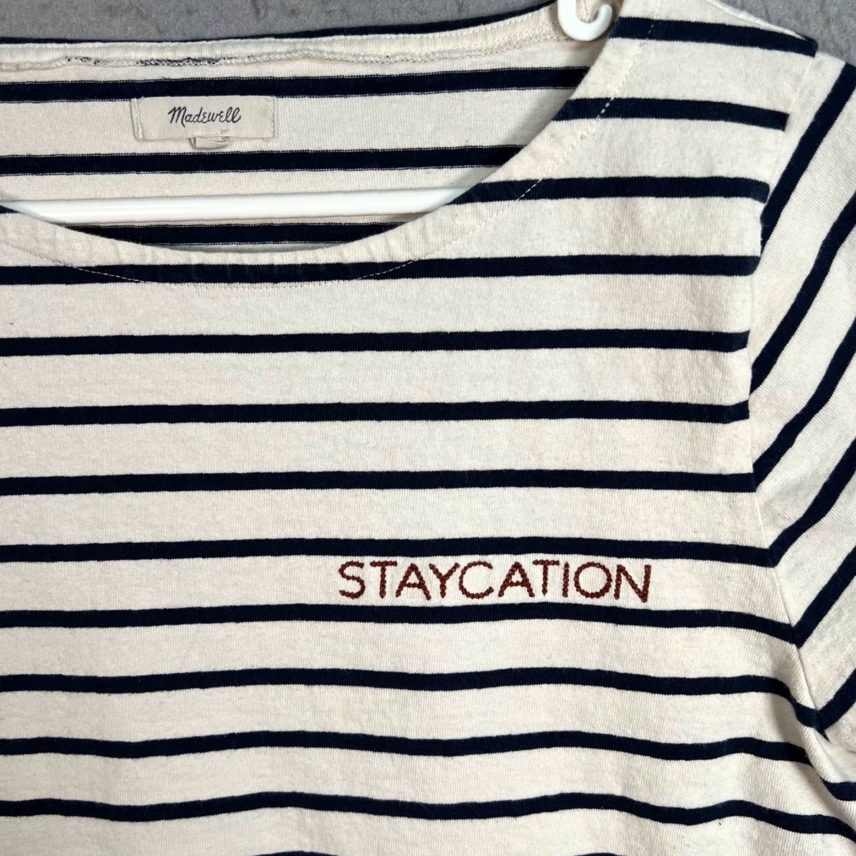 Madewell Madewell T-Shirt Large Blue Striped Embroidered Cotton Short Sleeve Staycation Womens Size L / US 10 / IT 46 - 5 Thumbnail