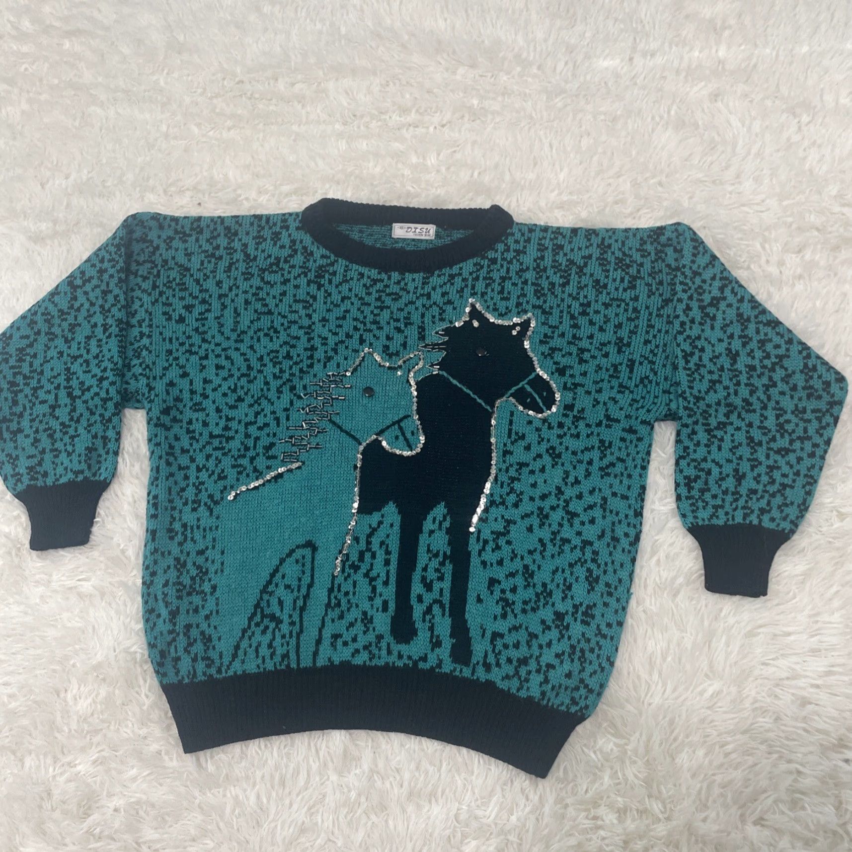 Vintage VINTAGE DISU Fashion Wear HORSES Beaded Knit Sweater Men S Acrylic Teal Black Size US S / EU 44-46 / 1 - 4 Thumbnail