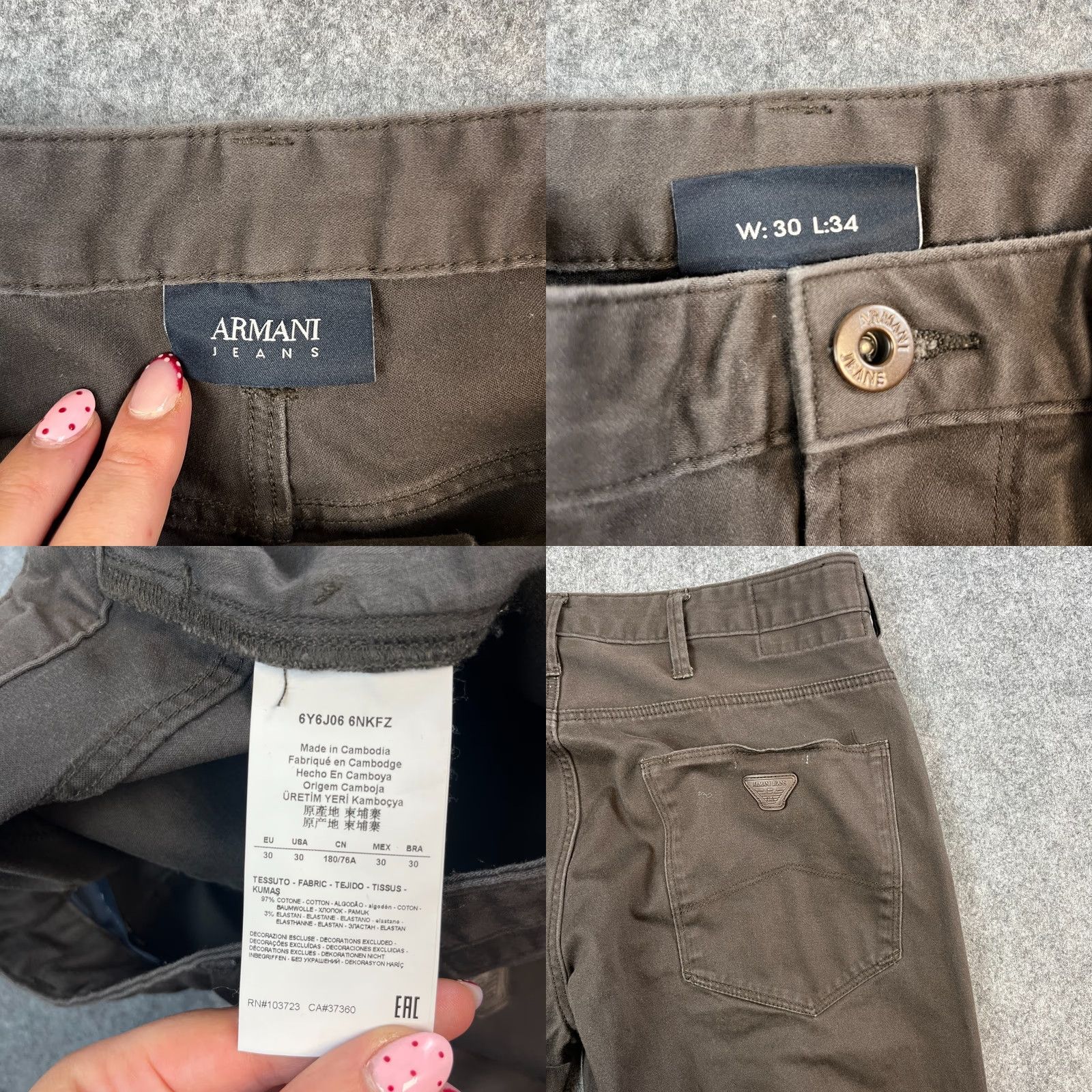Armani ARMANI Chino Trousers Pants Slim Tapered Fit 30 Brown Cotton Elastane Flat Front 5-Pocket Mens Jeans J06 Vintage No Size US 30 / EU 46 - 8 Thumbnail