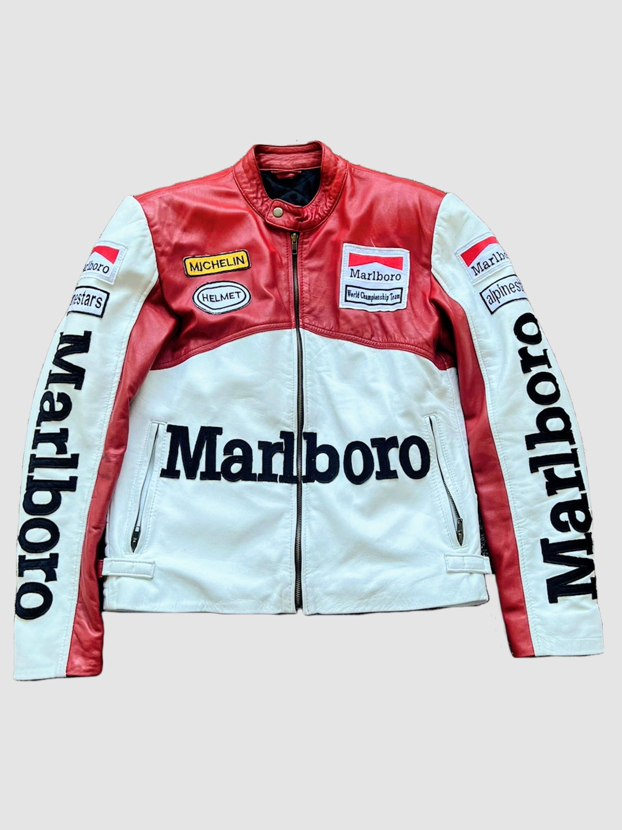 image of Vintage Marlboro Racing Leather Jacket Streetwear in Red/White, Men's (Size Small)