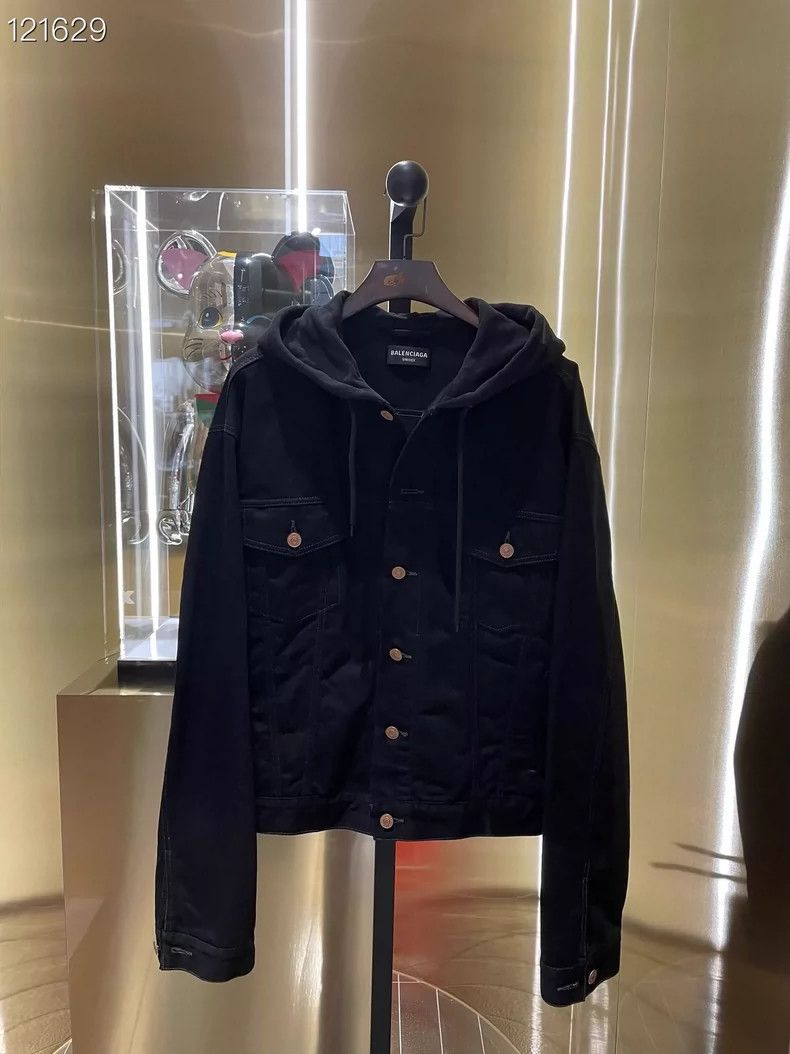 Balenciaga Black Hooded Denim Jacket - dmc