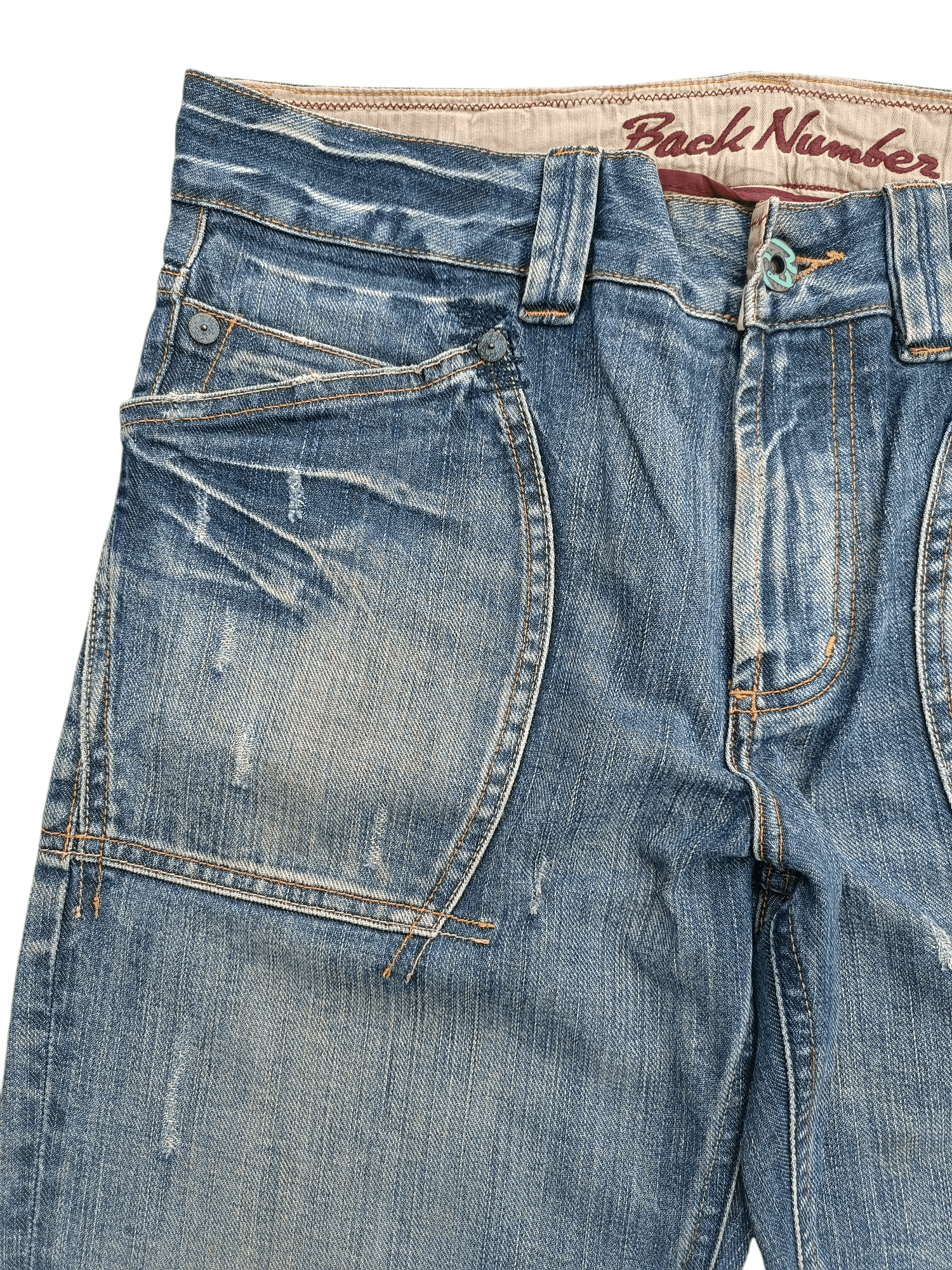 Japanese Brand × Vintage FYEE 💥 Back Number Distressed Whiskers Faded Denim Size US 34 / EU 50 - 4 Thumbnail