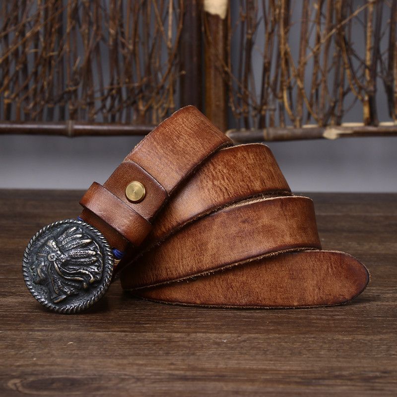Leather Red Indian Buckle Leather Belt Size ONE SIZE - 2 Thumbnail