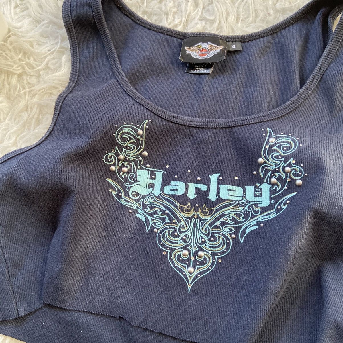 Harley Davidson 📌 Vintage Cropped Harley Davidson Rhinestones Tank Top Size XL / US 12-14 / IT 48-50 - 6 Thumbnail