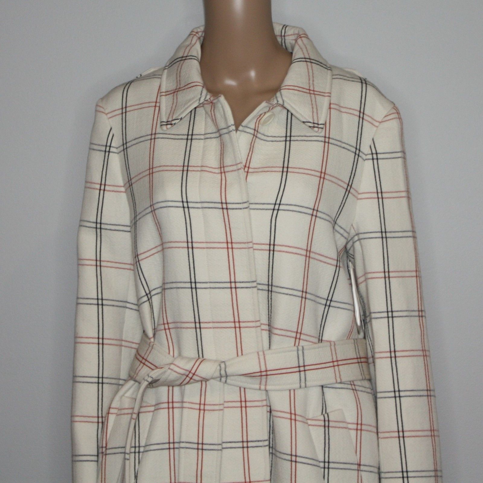 Theory Bozetta Ivory Checkered Plaid Wool Coat NWT MSRP $895 Size L / US 10 / IT 46 - 5 Thumbnail