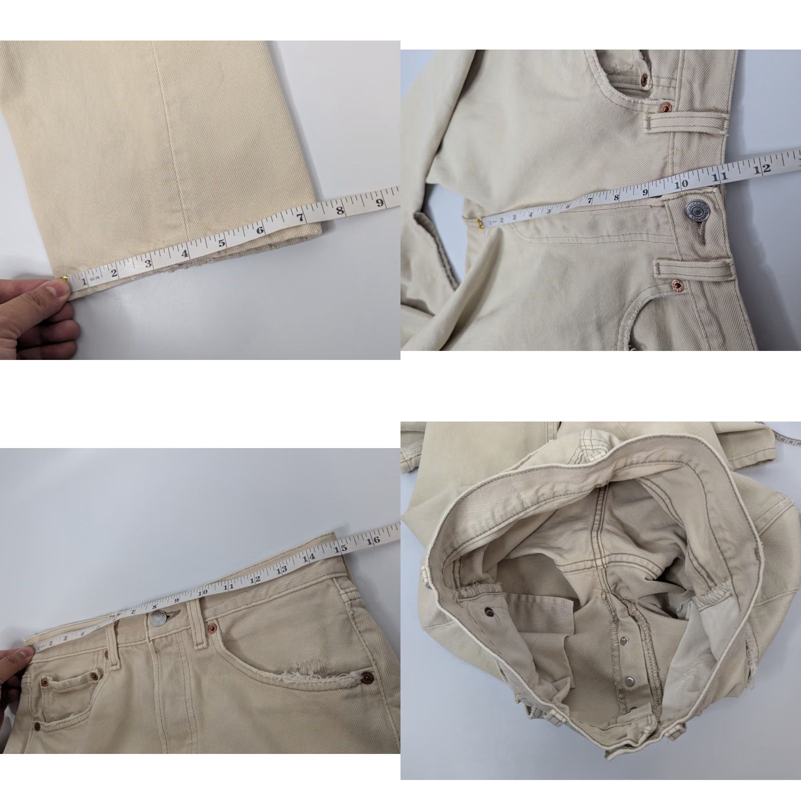 Levi's VINTAGE Levi's 501 Jeans Mens 31x30 Cream Beige Distress Denim Button Fly USA Size US 31 - 8 Thumbnail