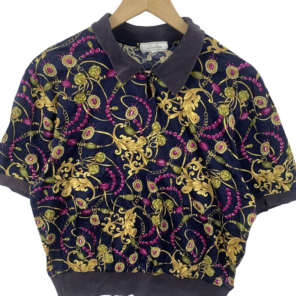 Vintage Vintage LEILIAN ORNATE FLORAL Print Knit Polo Shirt Size US M / EU 48-50 / 2 - 6 Thumbnail