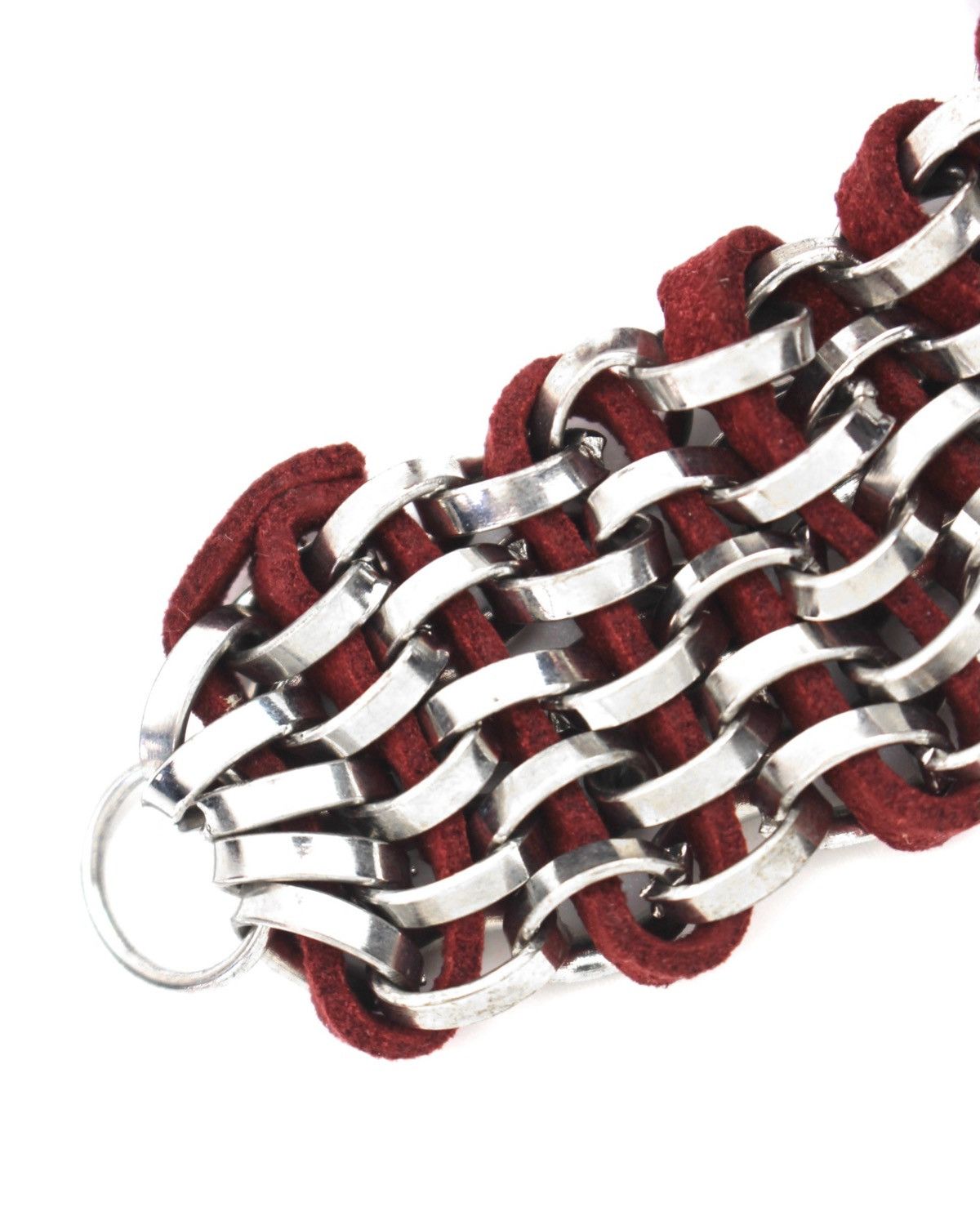 Hysteric Glamour 2000S JAPANESE MADE METAL WEAVE RED SUEDE LINK BRACELET Size ONE SIZE - 4 Thumbnail