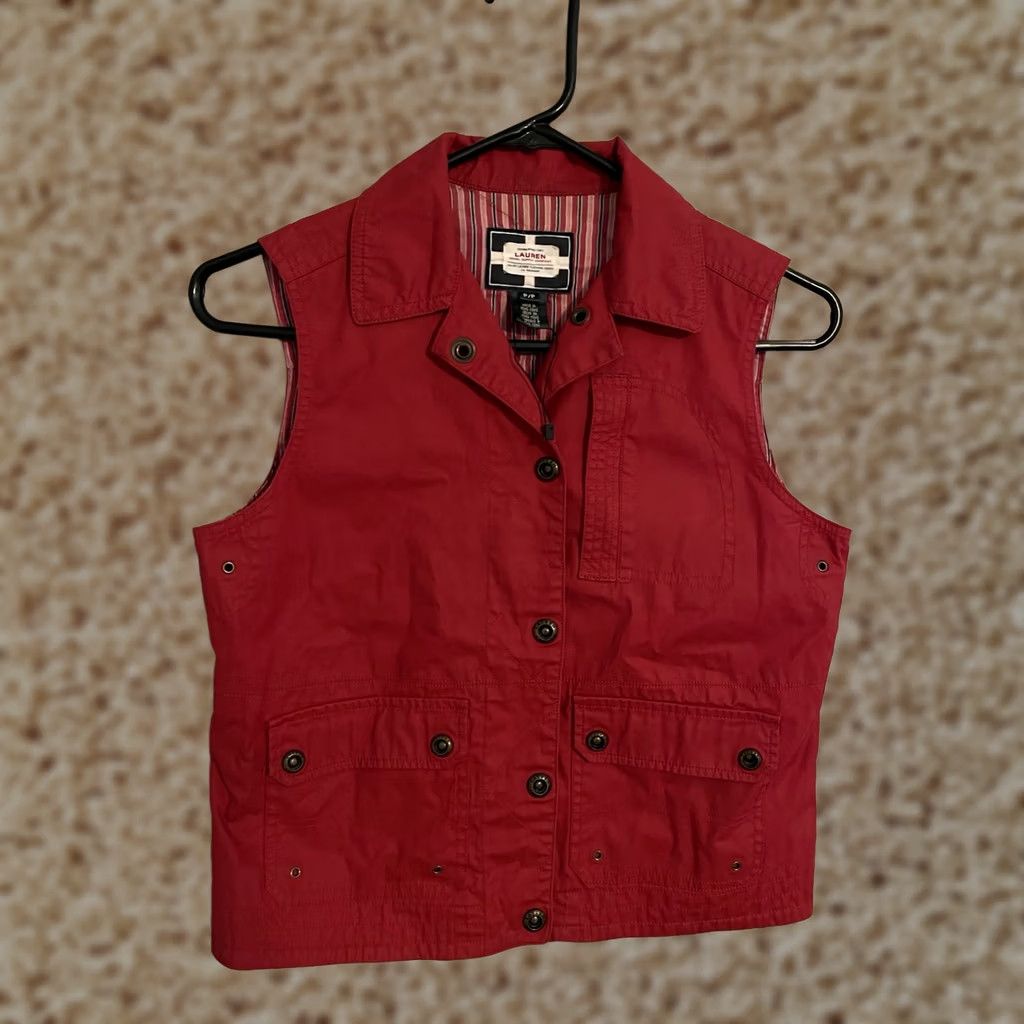 Ralph Lauren VINTAGE Polo Ralph Lauren Naval Supply Company Red Snap Button Vest Women's P/P Vest Waxed Cotton Buttoned P/P Red Womens Size XXS / US 00 / IT 34 - 1 Thumbnail