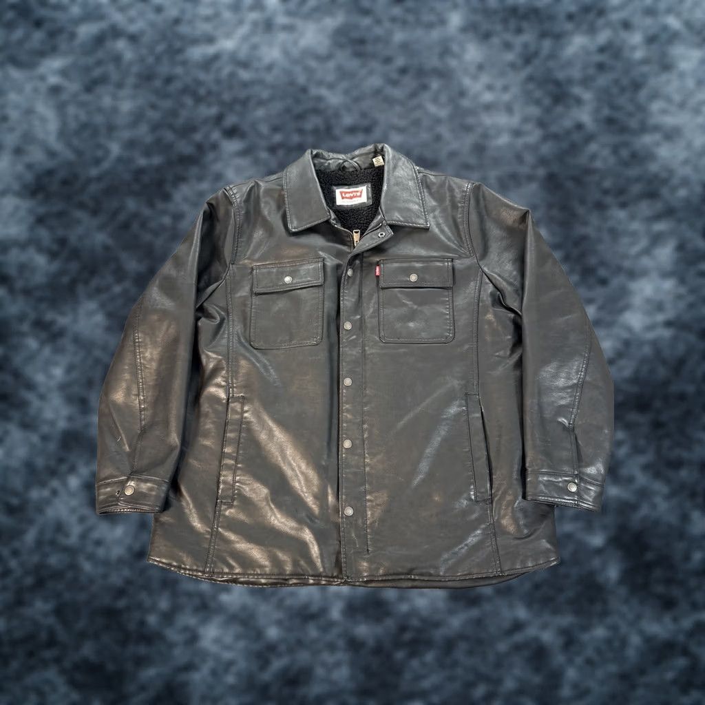 Levi's Levi's Jacket Black Mens 2XL Faux Leather Sherpa Lined Bomber Biker Moto Mid-Length Full Zip Size US XXL / EU 58 / 5 - 1 Thumbnail
