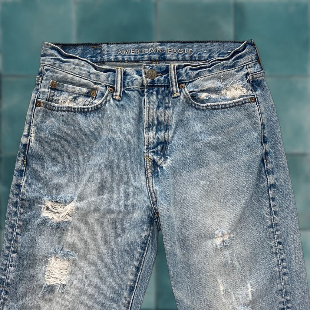 American Eagle Outfitters American Eagle Jeans Mens 28x26 Slim Leg Distressed Medium Wash Blue Denim Pant Size US 28 / EU 44 - 1 Thumbnail