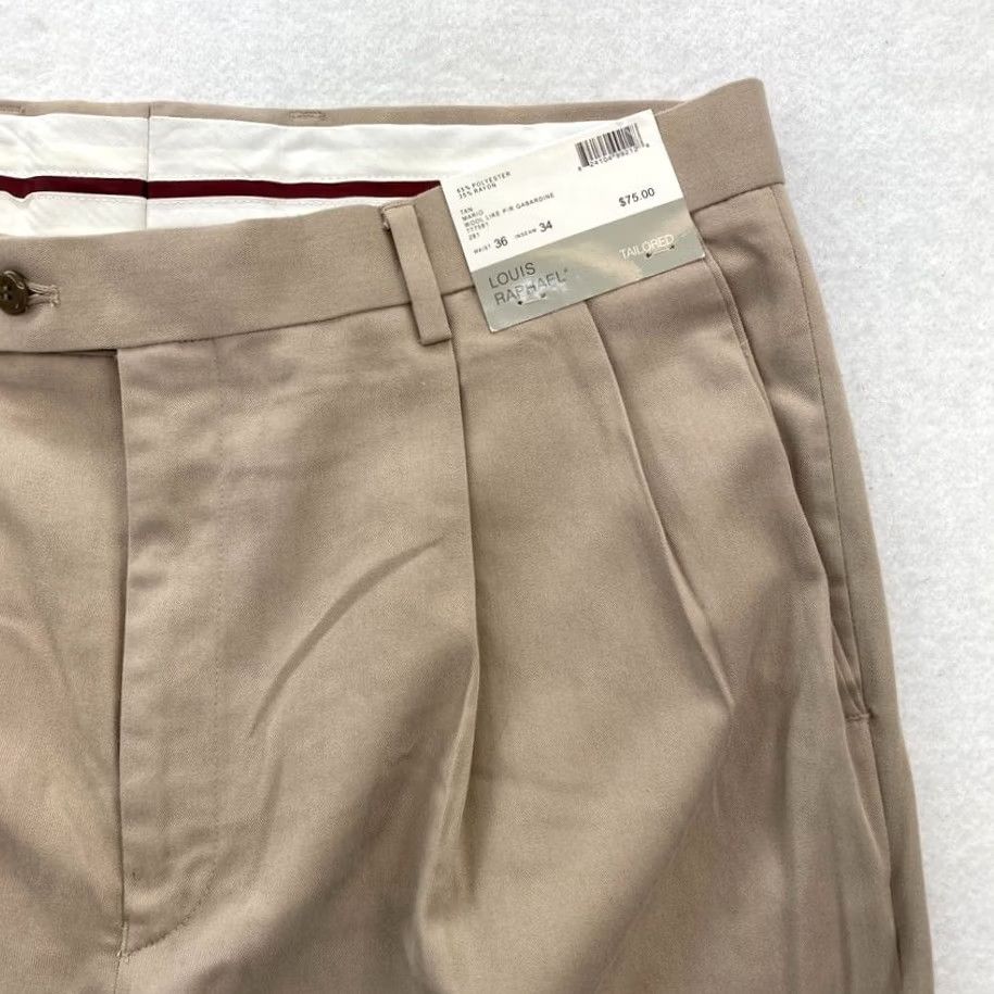 Vintage Louis Raphael Dress Pants Mens 36x34 Brown pleated Straight Leg NWT Tailored Fit Dress Pants Mens Pants Brown 36x34 NWT Regular Rise Size US 36 / EU 52 - 3 Thumbnail