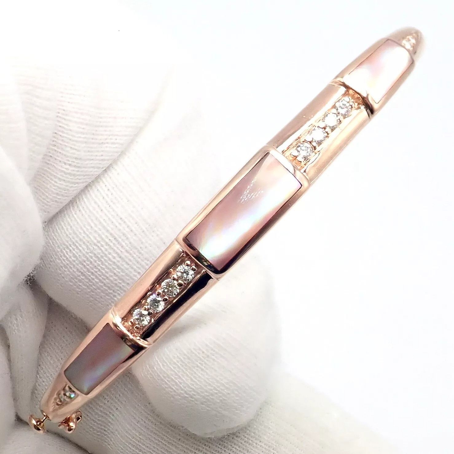 The Unbranded Brand Kabana 14k Rose Gold Diamond Mother of Pearl Bangle Bracelet Size ONE SIZE - 14 Thumbnail