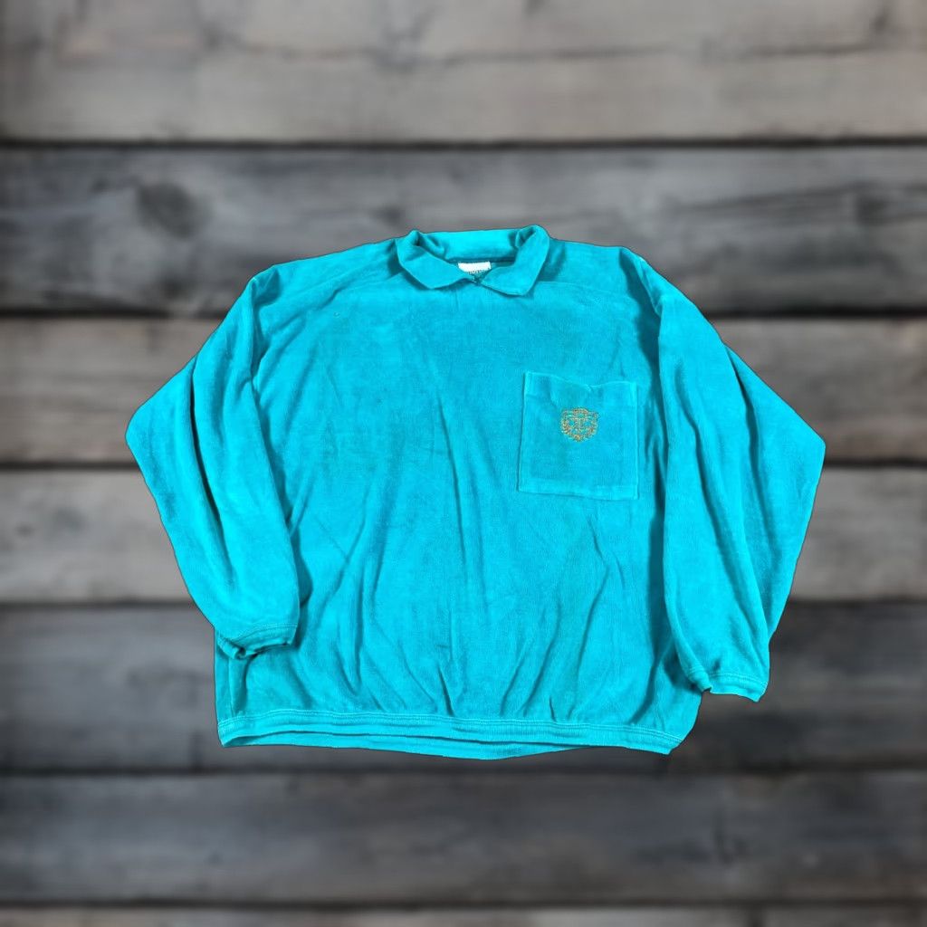 Velour VINTAGE Chesterfield Velour Shirt Mens Medium Teal Green Embroidered Chest Pocket 90s Retro Polo Size US M / EU 48-50 / 2 - 1 Thumbnail