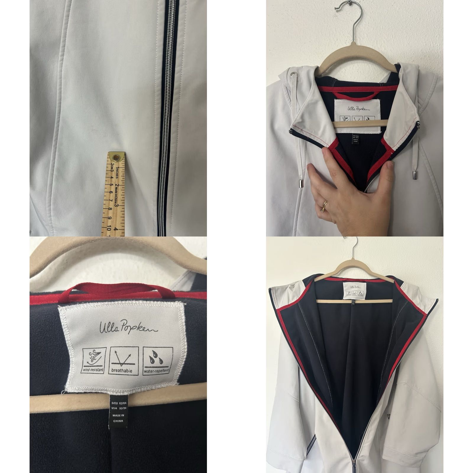 Vintage Ulla Popken Hooded Softshell Rain Jacket Plus Size 32/34 Beige Grey Zip Pockets Windproof Water Resistant Lined Coat Women Size XXS / US 00 / IT 34 - 8 Thumbnail