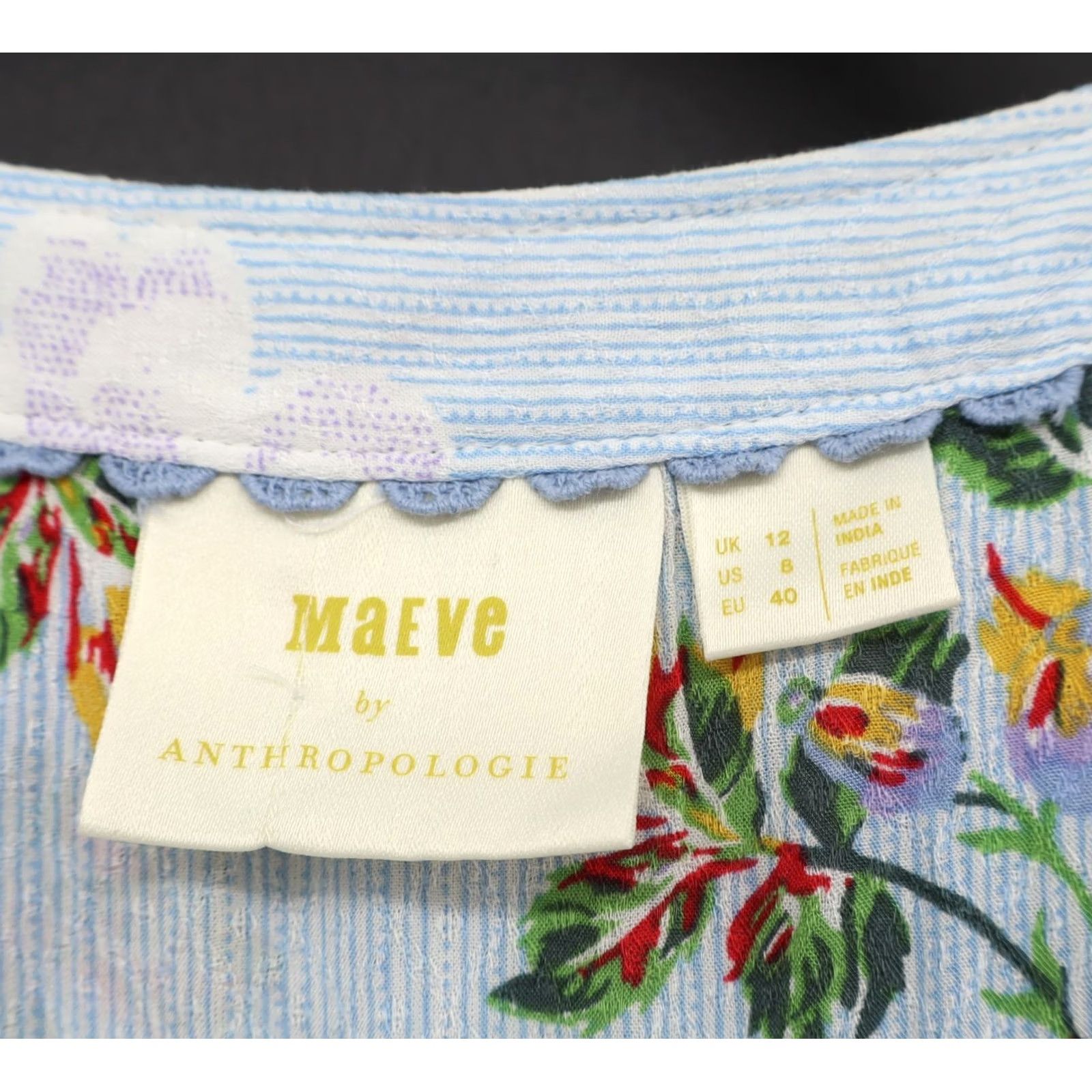 Vintage Maeve Anthropology Blouse Blue Floral Peasant Boho Summer Spring Size 8 Women Size M / US 6-8 / IT 42-44 - 3 Thumbnail
