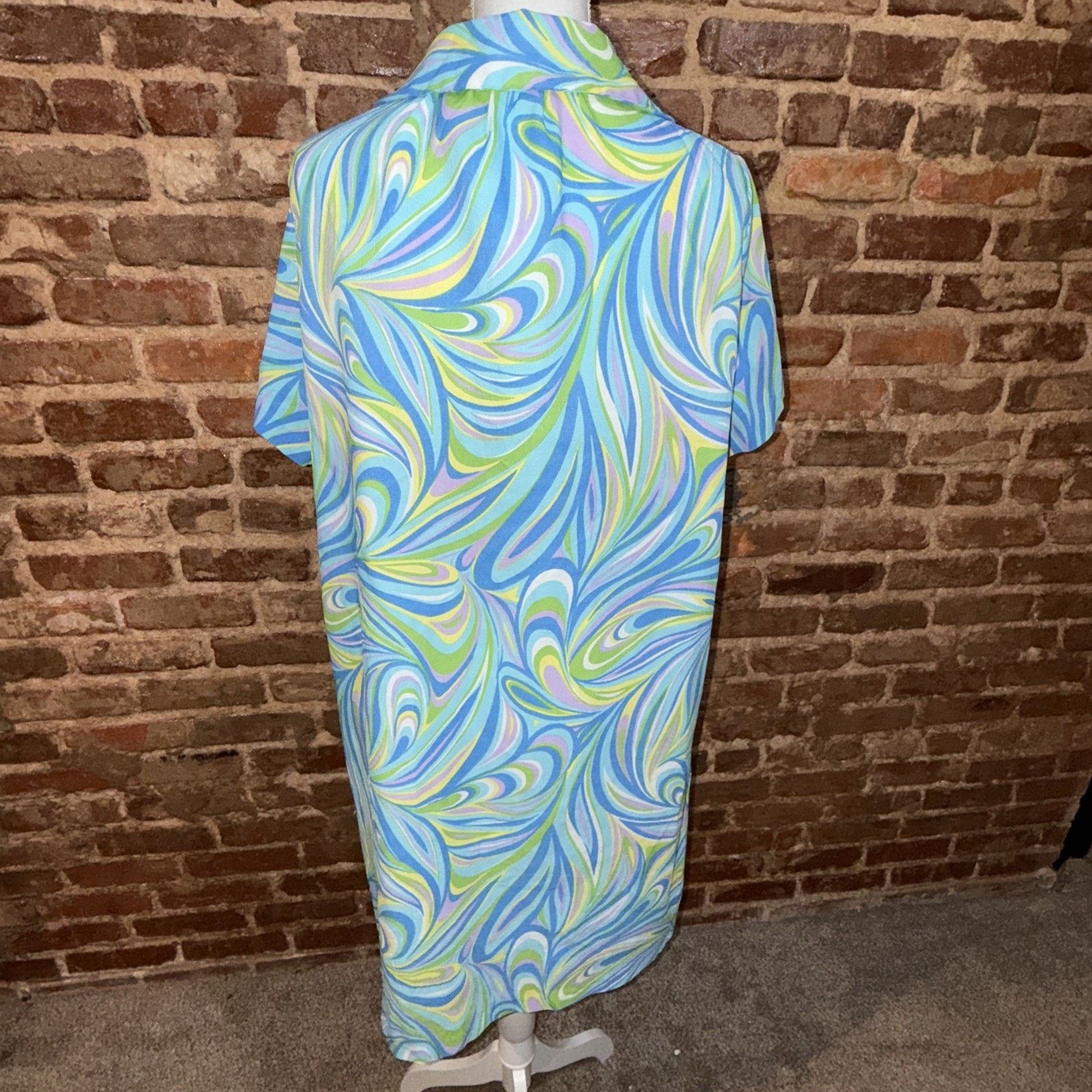 Sears Vintage Sears Blue Swirl Mod Bright Granny House Dress Sz L Size L / US 10 / IT 46 - 5 Thumbnail