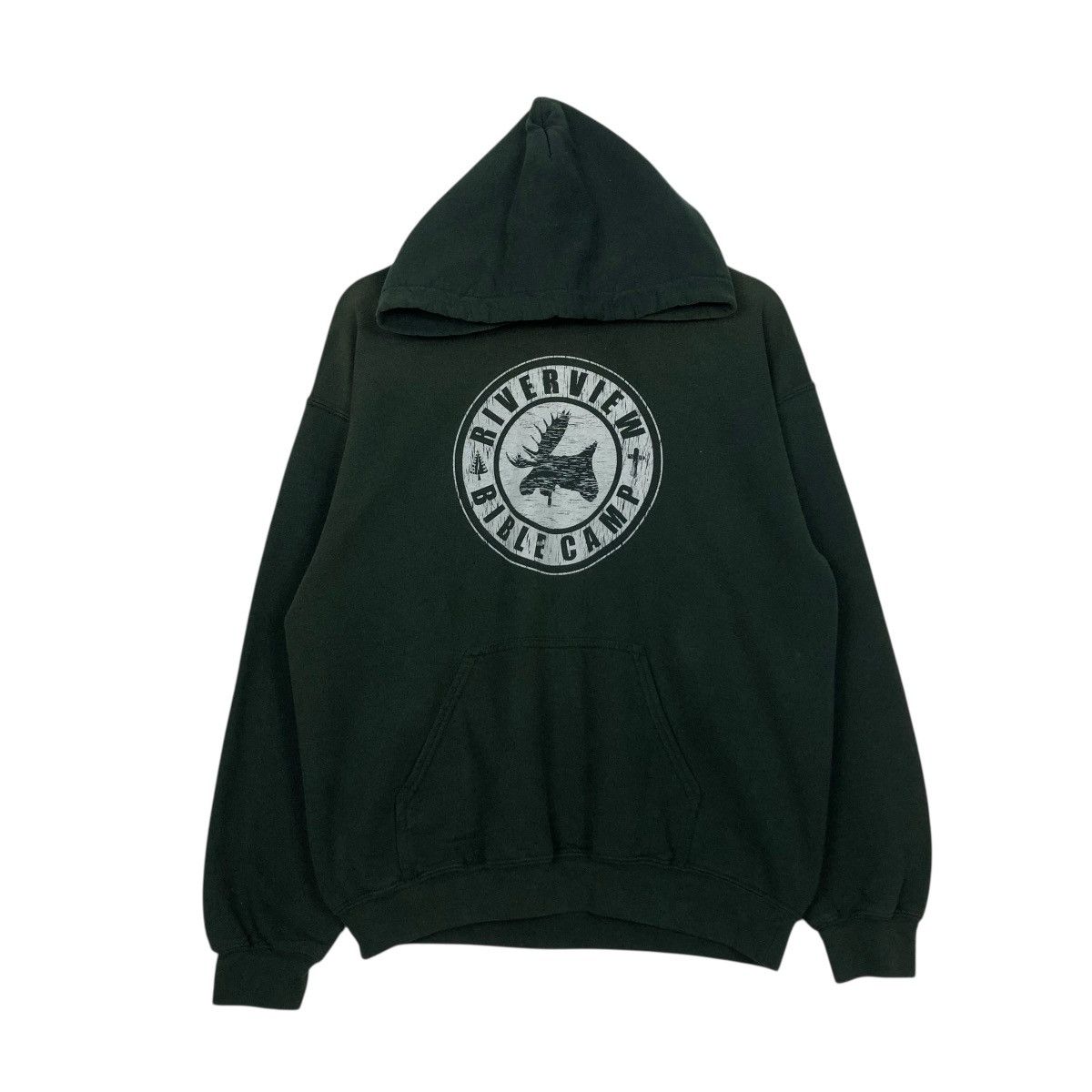 Vintage 🔥RICH GREEN HOODIE PULL OVER RIVERVIEW BIBLE CAMP BIG LOGO Size US M / EU 48-50 / 2 - 3 Thumbnail