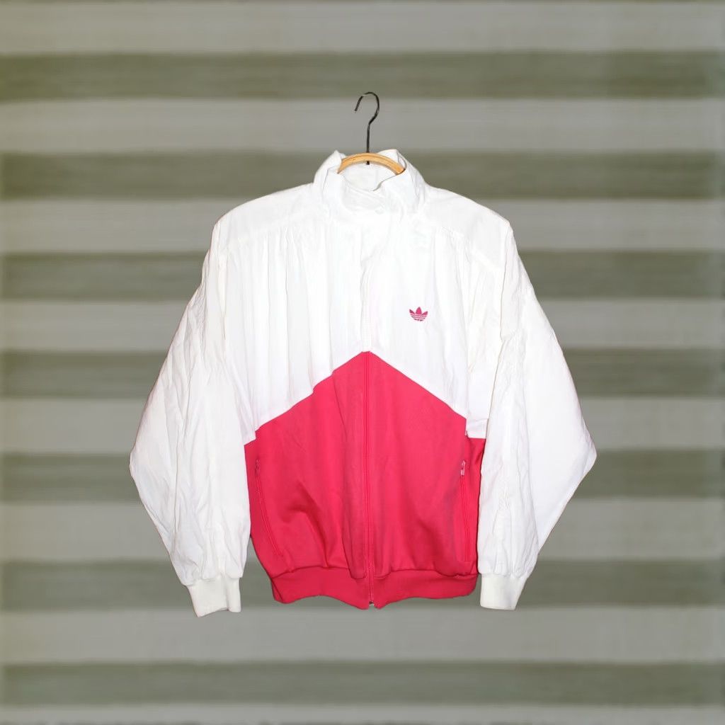 Adidas VINTAGE Adidas Track Jacket Shirt Unisex Adults XL White/Pink Cotton Zip Sleeve Long Regular 1980s Men Women Boys Girls Size US M / EU 48-50 / 2 - 1 Thumbnail