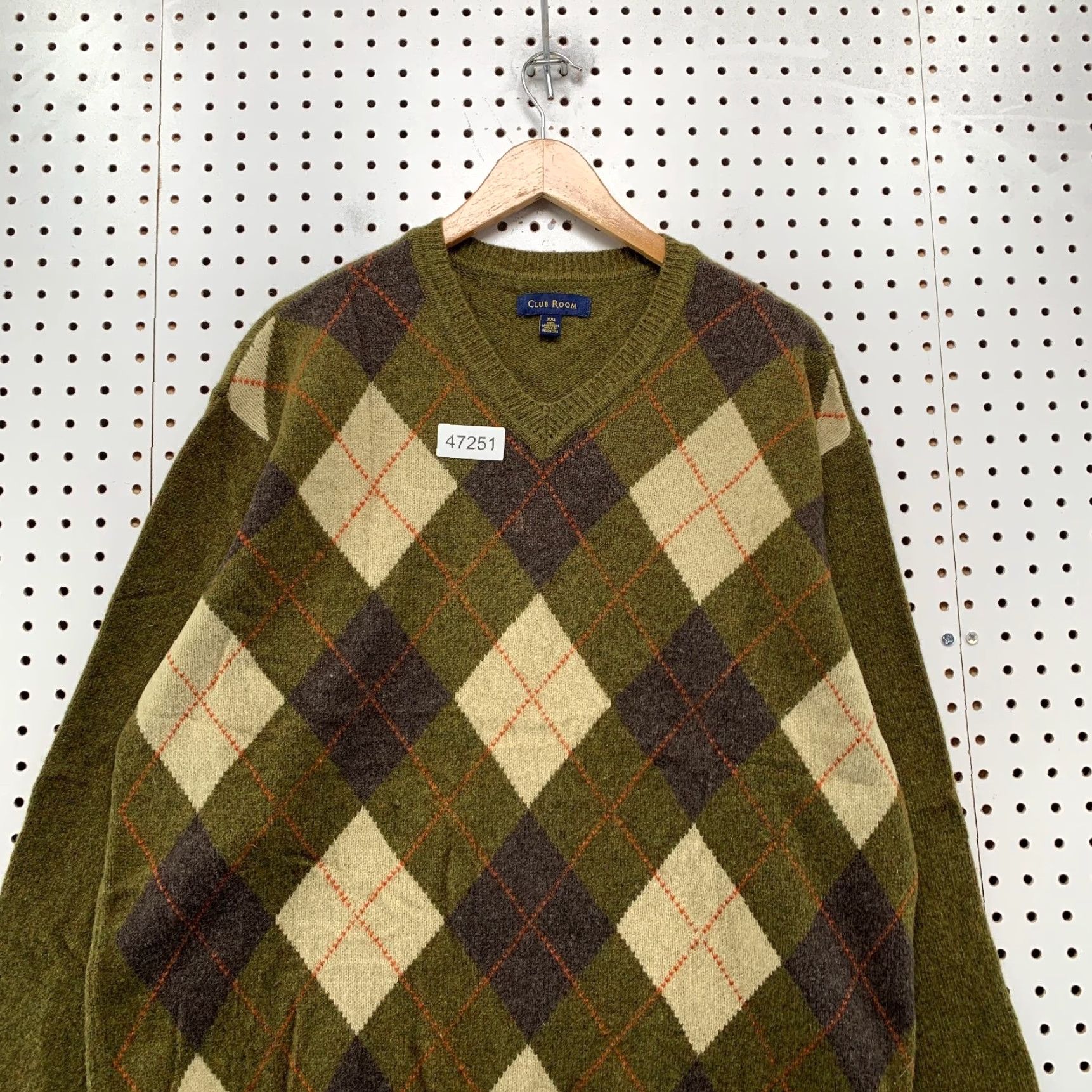 Club Room Club Room Mens Wool Sweater 2XL Green Argyle V-Neck Pullover Knit Wool Warm Winter Casual Mens Size US XXL / EU 58 / 5 - 4 Thumbnail