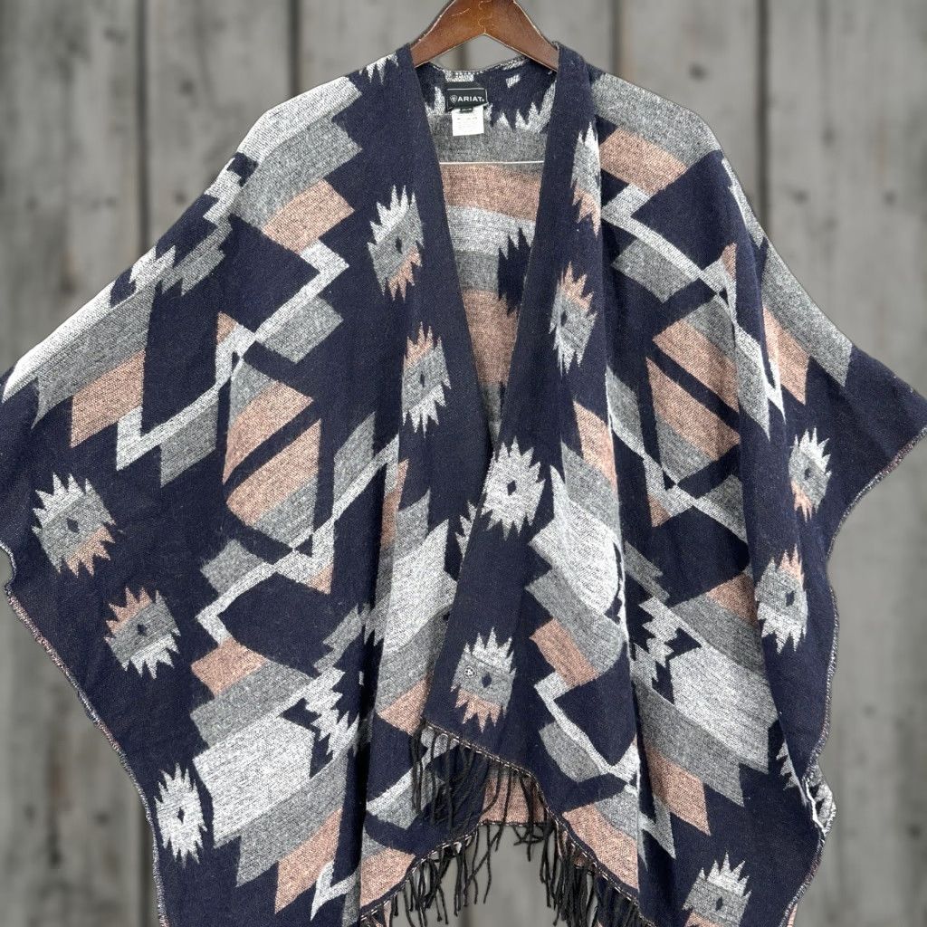 Ariat Ariat Womens Sweater Vest Boho Wrap Western Fringe Solid Black Size One Size Casual Fall Spring Summer Winter Size ONE SIZE - 1 Thumbnail