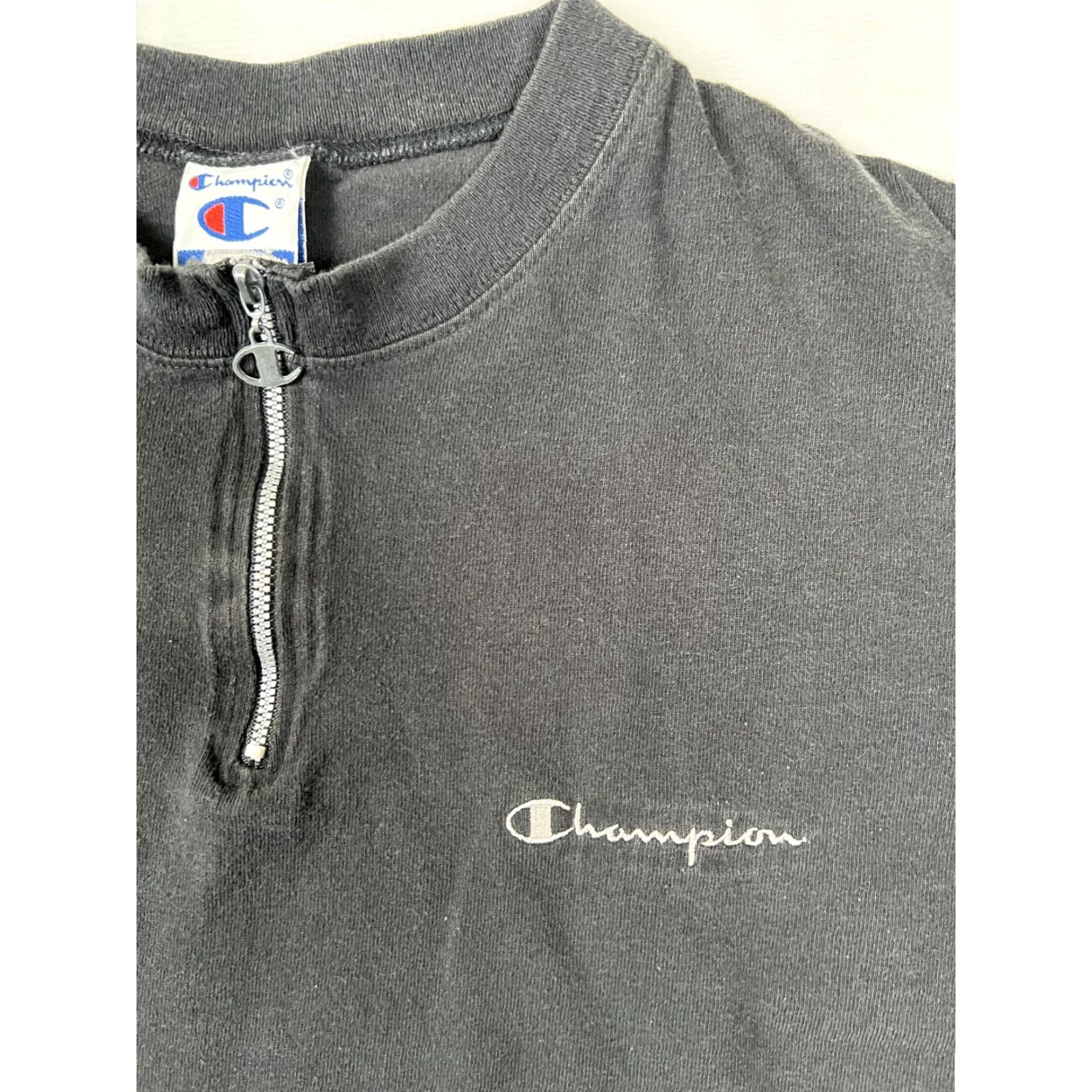 Champion Vintage Champion Long Sleeve 1/4 Zip Mens Large Black Made in USA 90s Size US L / EU 52-54 / 3 - 2 Thumbnail