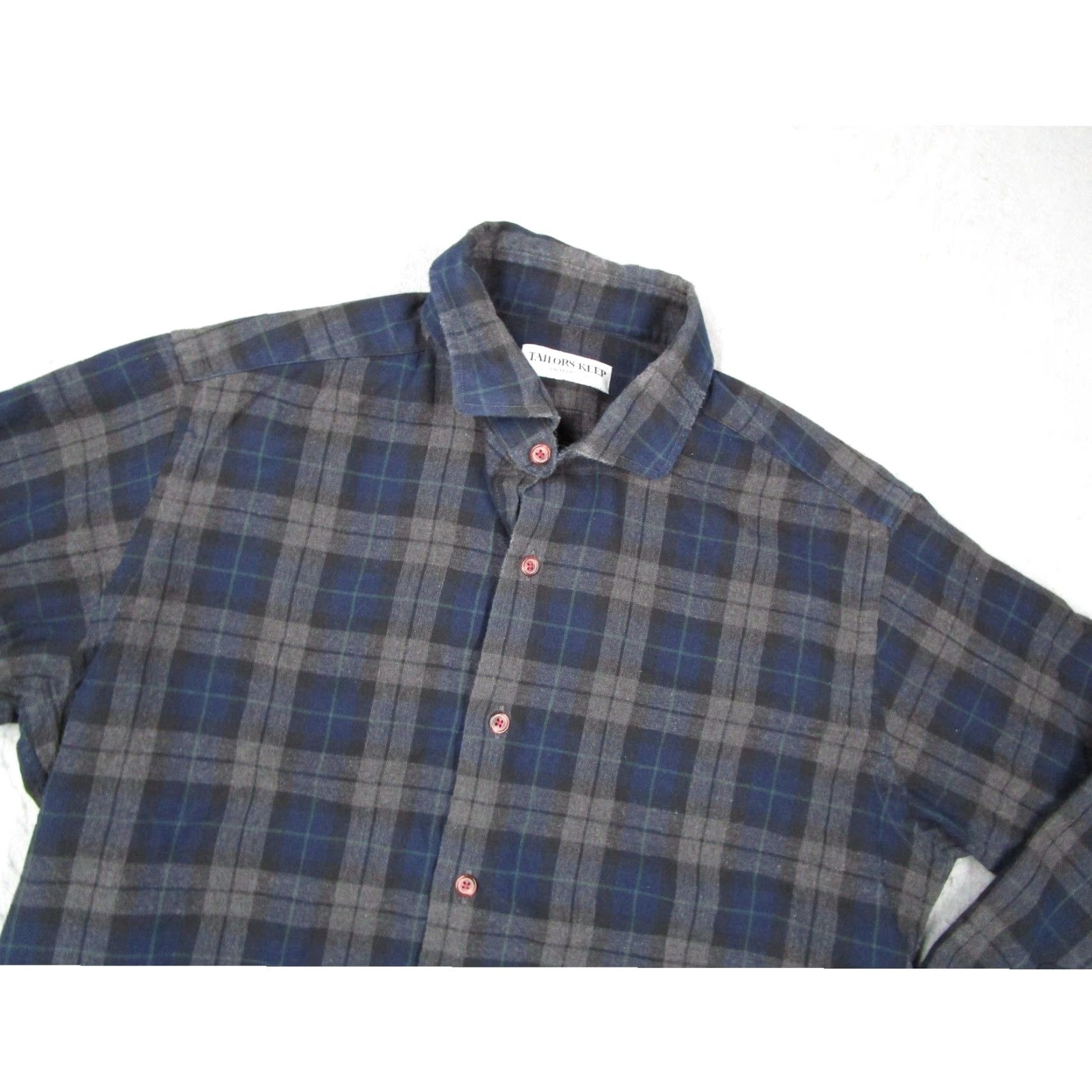 Vintage Tailors Keep San Francisco Men Plaid Flannel Shirt Navy Grey Made in USA Bespoke Size US M / EU 48-50 / 2 - 2 Thumbnail