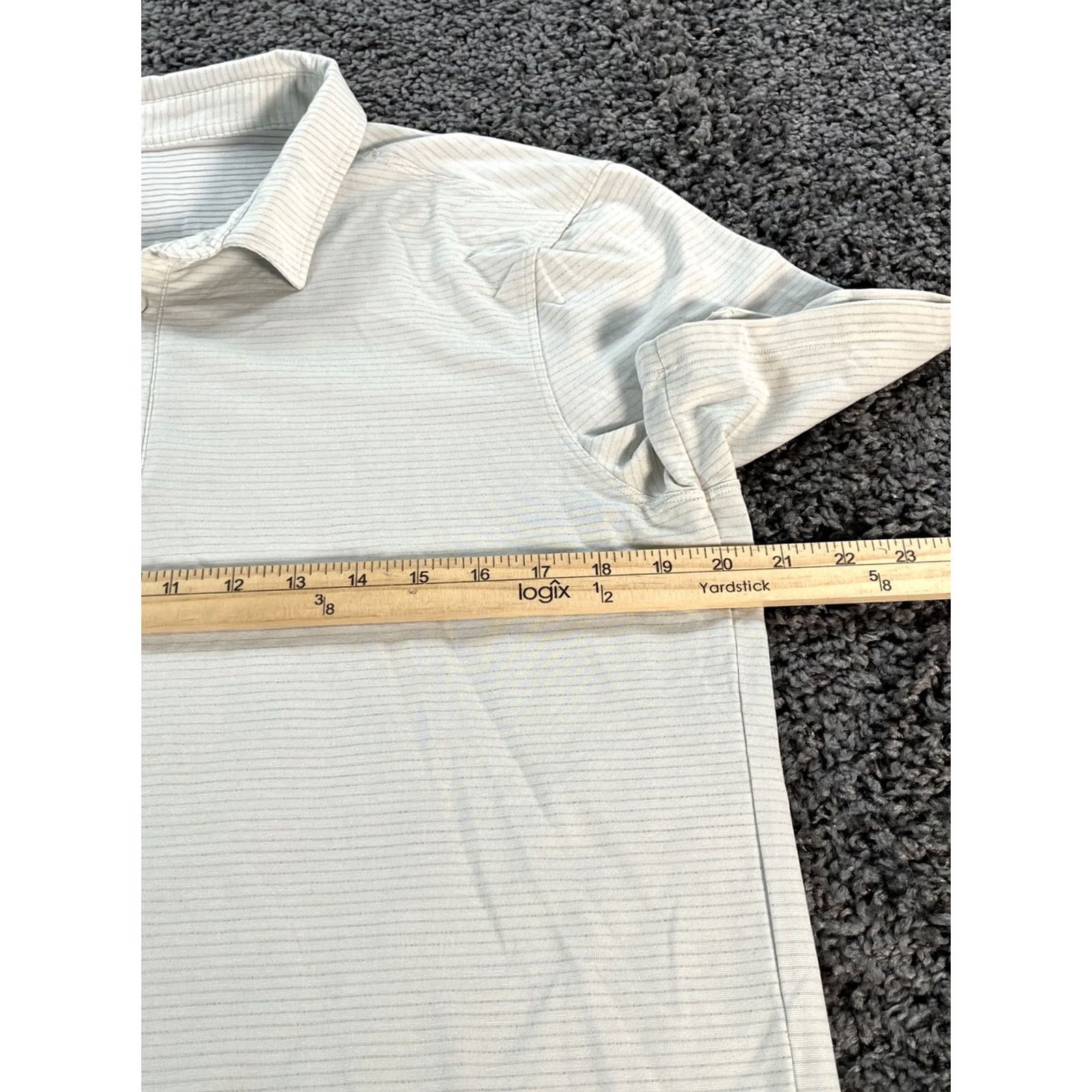 Lululemon LULULEMON Polo Shirt Mens L Gray Striped Button Short Sleeve Collared Stretch Shirt Size US L / EU 52-54 / 3 - 3 Thumbnail