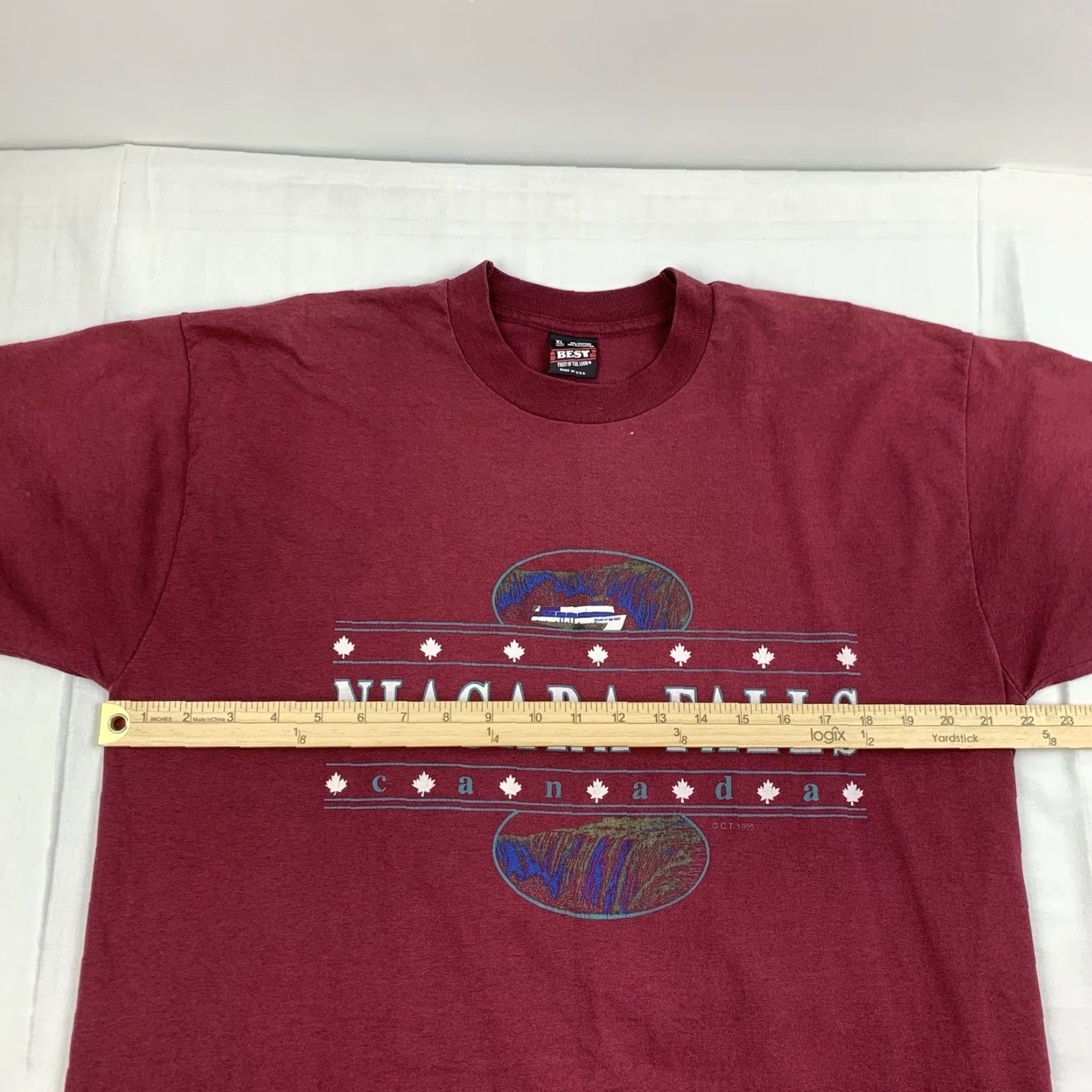 Fruit Of The Loom VINTAGE Niagara Falls Shirt Adult XL Red Canada Nature Outdoors Boat Travel 90s Men T-Shirt Size US XL / EU 56 / 4 - 7 Thumbnail
