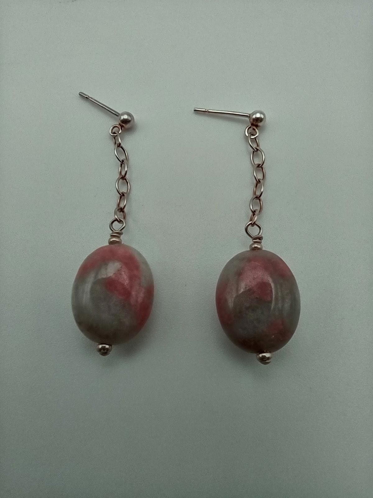 The Unbranded Brand Vintage Sterling Silver 925 Rhodonite Mottled Pink Earrings Size ONE SIZE - 1 Thumbnail