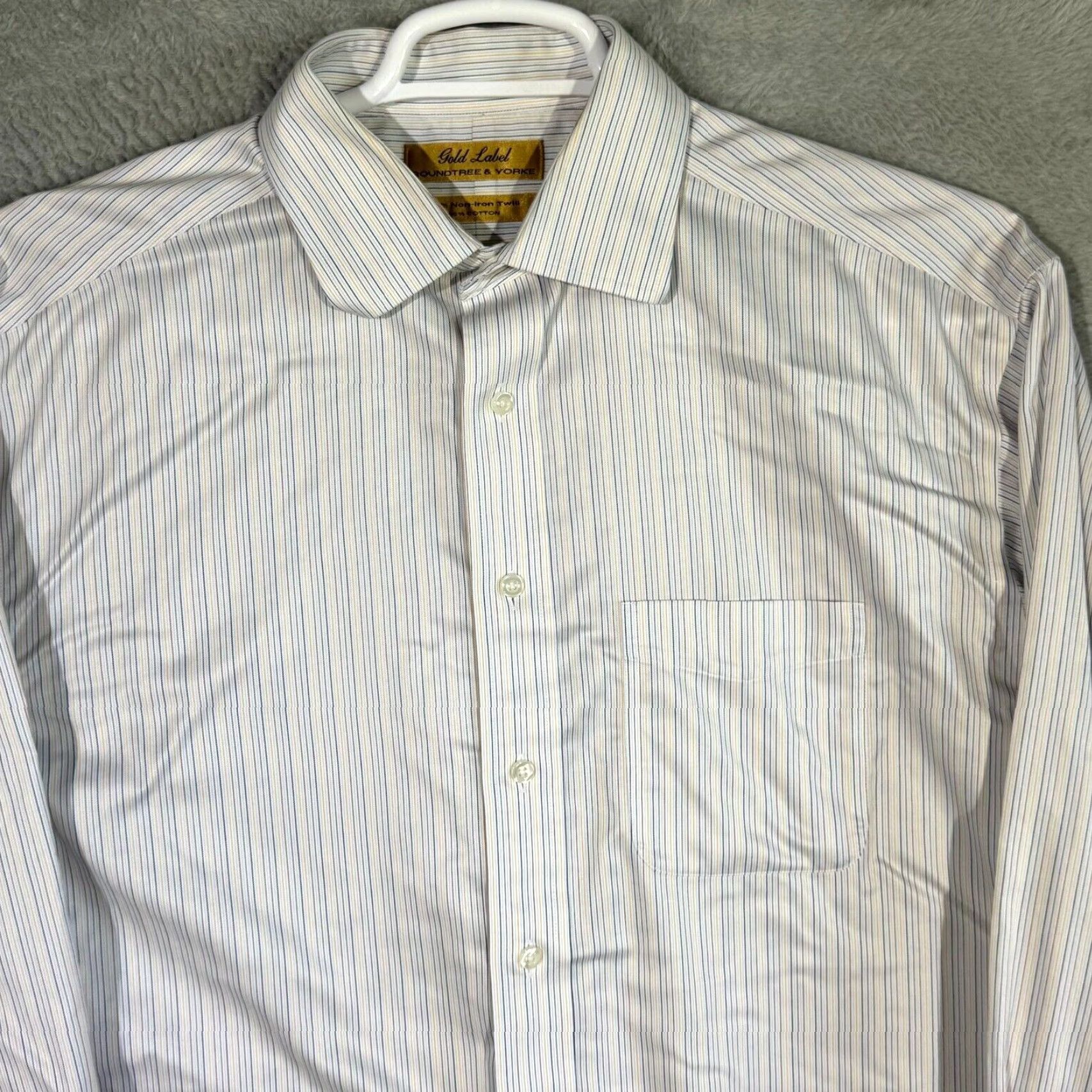 Roundtree & Yorke Gold Label Dress Shirt Mens 16/34 White Blue Striped 100% Cotton Formal Shirt Size 42R - 4 Thumbnail