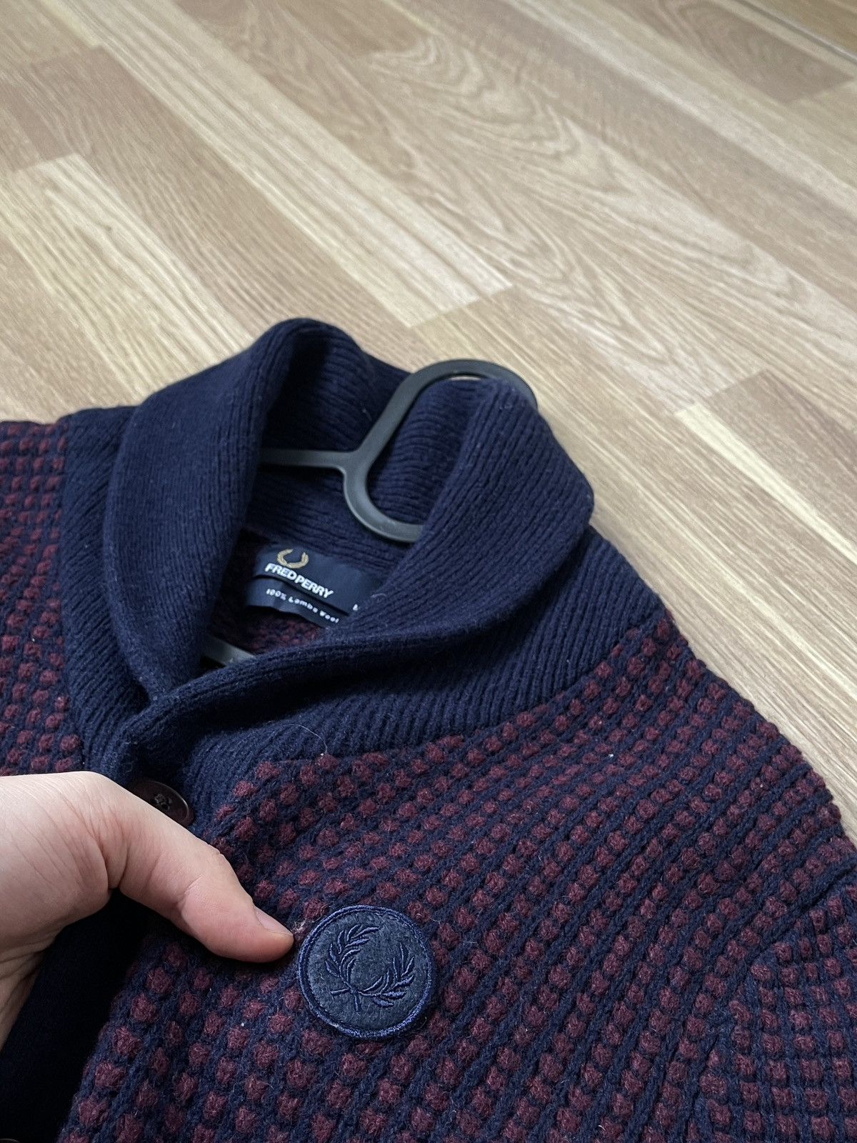 Fred Perry Fred Perry Two Tone Waffle Shawl Navy Red Wool Cardigan M Size US M / EU 48-50 / 2 - 7 Thumbnail