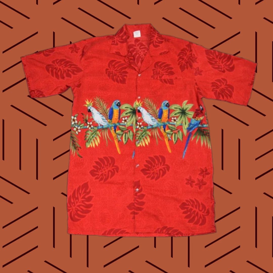 Vintage VINTAGE Royal Creations Shirt Mens Regular 40 Red Palm Leaf Hawaiian Button-Up Short Sleeve Beach 90s Mens Size US L / EU 52-54 / 3 - 1 Thumbnail