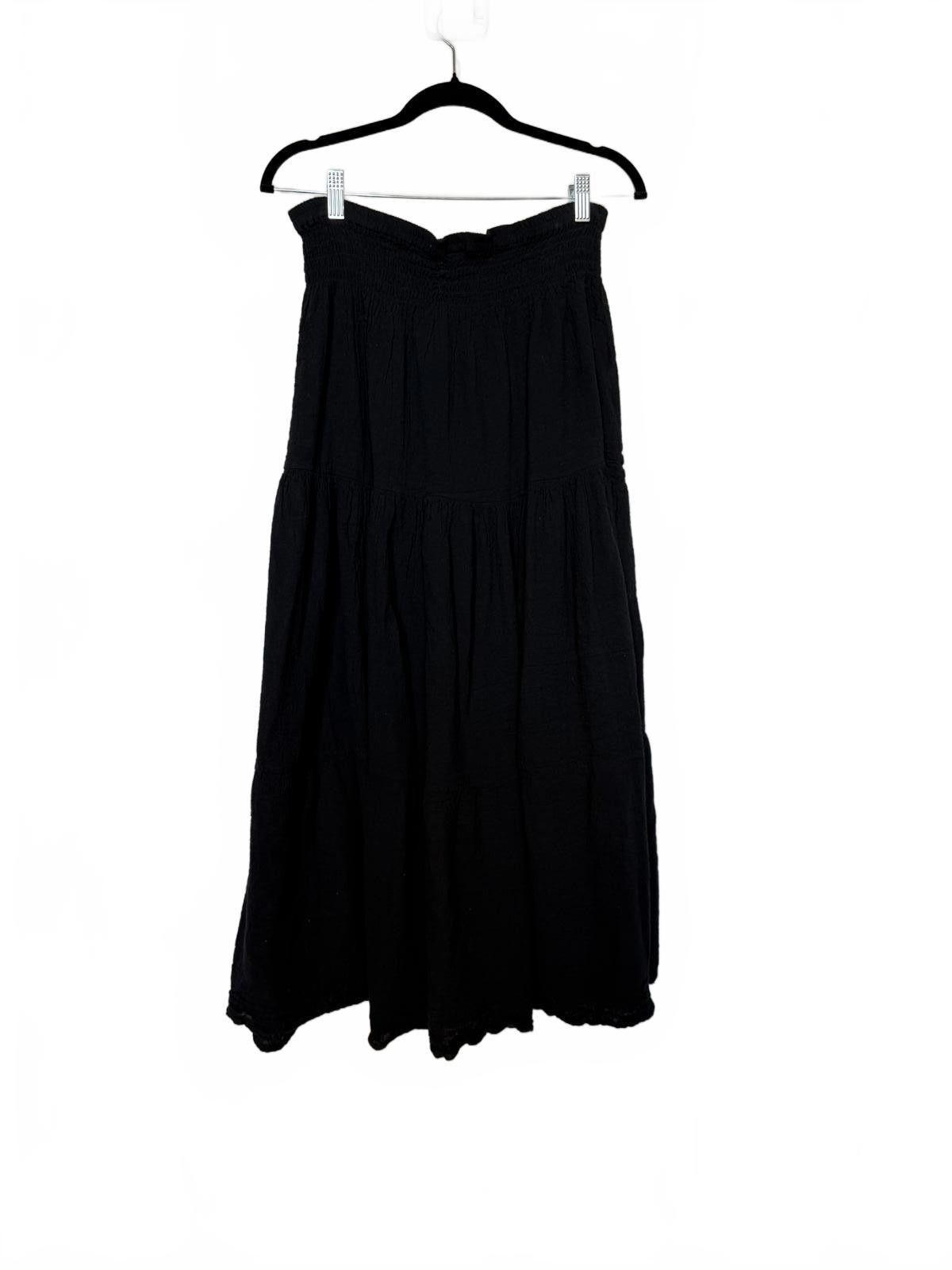 Designer Black Maxi Peasant Tiered Skirt - 100% Cotton Size 36" / US 14 / IT 50 - 3 Thumbnail