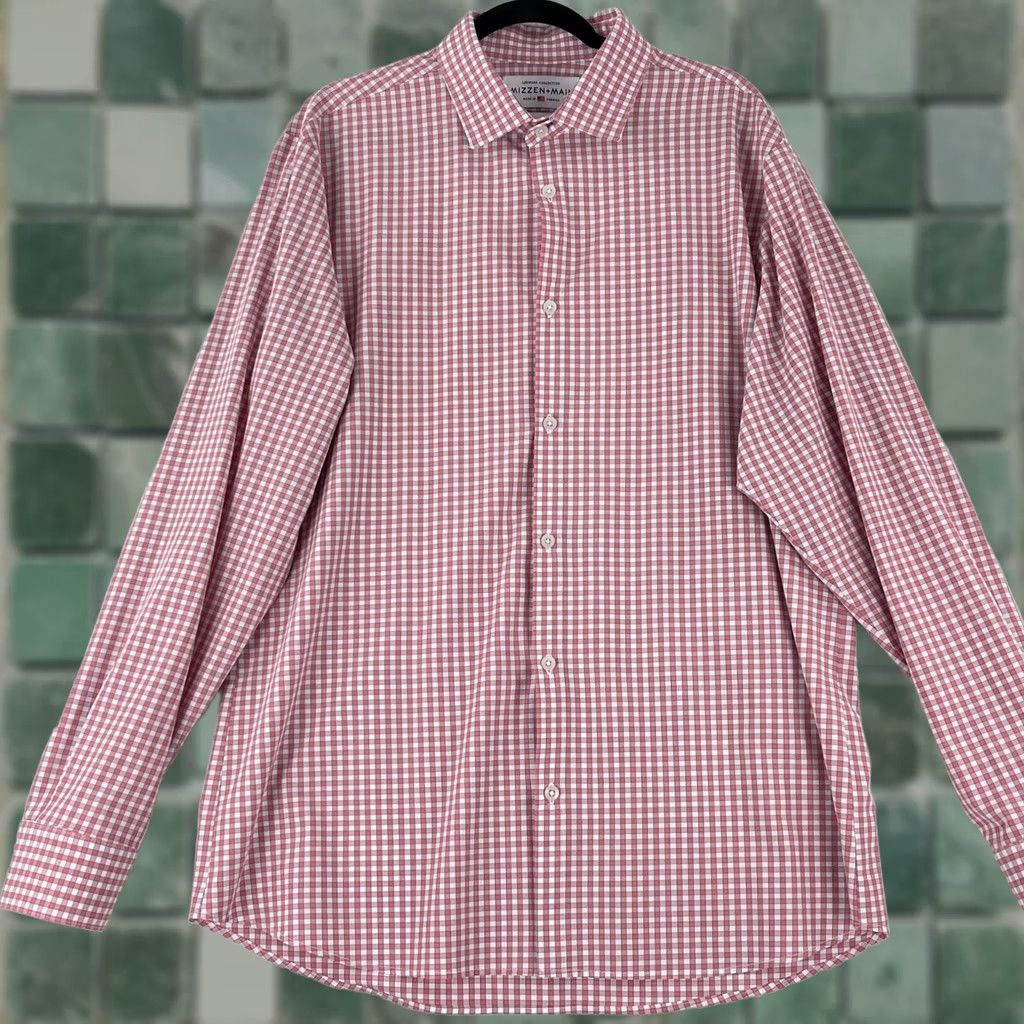 Mizzen+Main Mizzen+Main Dress Shirt Mens XXL Red Plaid Button-Up Sleeve Long Sleeve Regular Fit USA Made EUC Size 48R - 1 Thumbnail