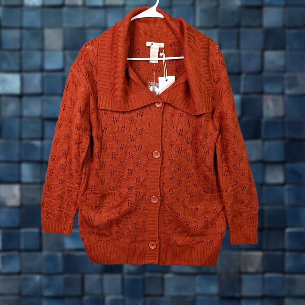 Vintage Tulle Los Angeles Women's Orange Button Up Long Sleeve Sweater Size L/G Knit Regular Pullover All Seasons Casual Modern Knit Orange Womens Size L / US 10 / IT 46 - 1 Thumbnail