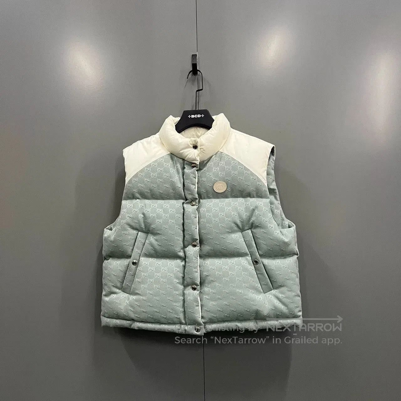 gucci color-blocked gg print down vest.